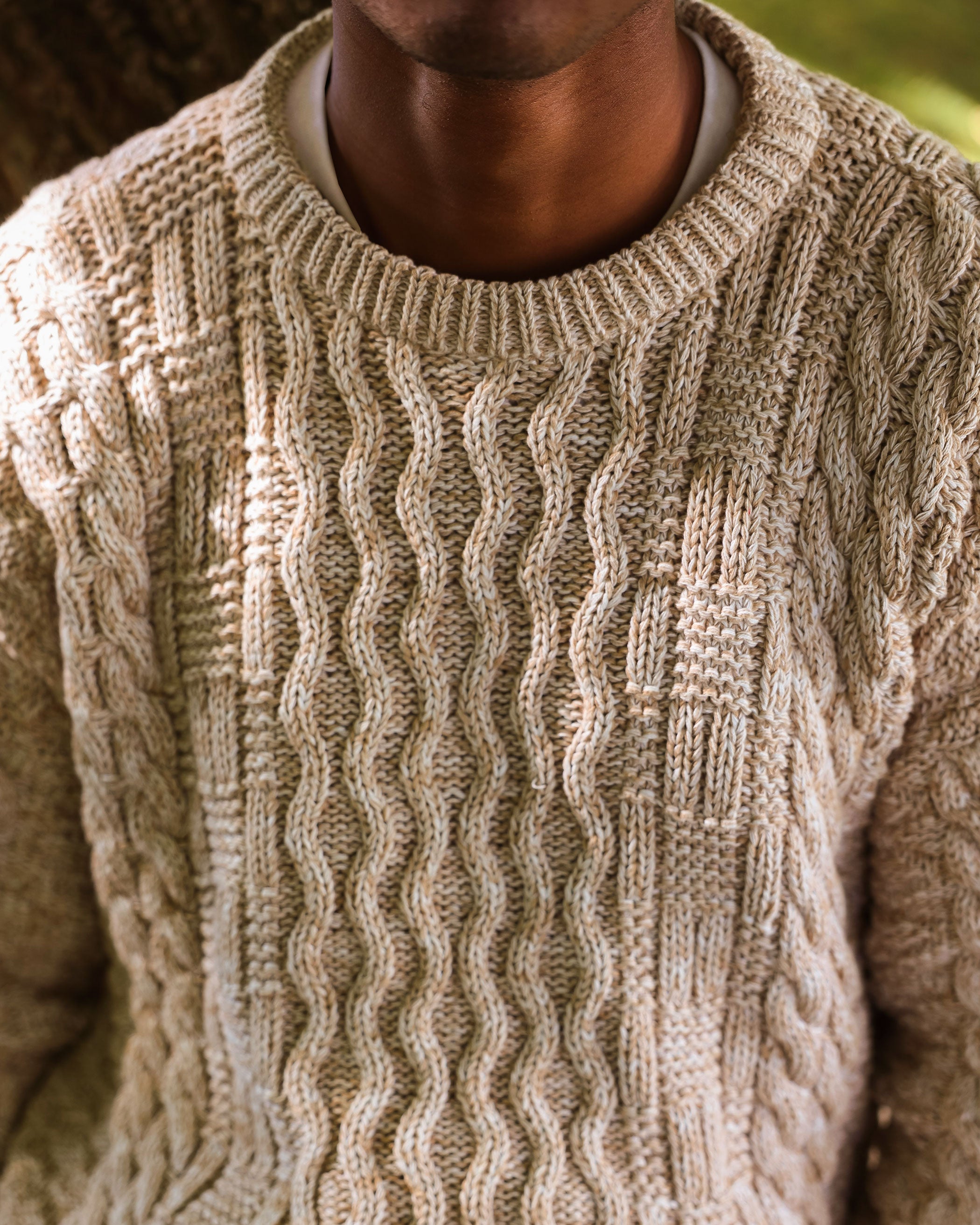 Made in Canada 100% Cotton Ivy Cable Knit Sweater Heather Beige - Unisex - Province of Canada