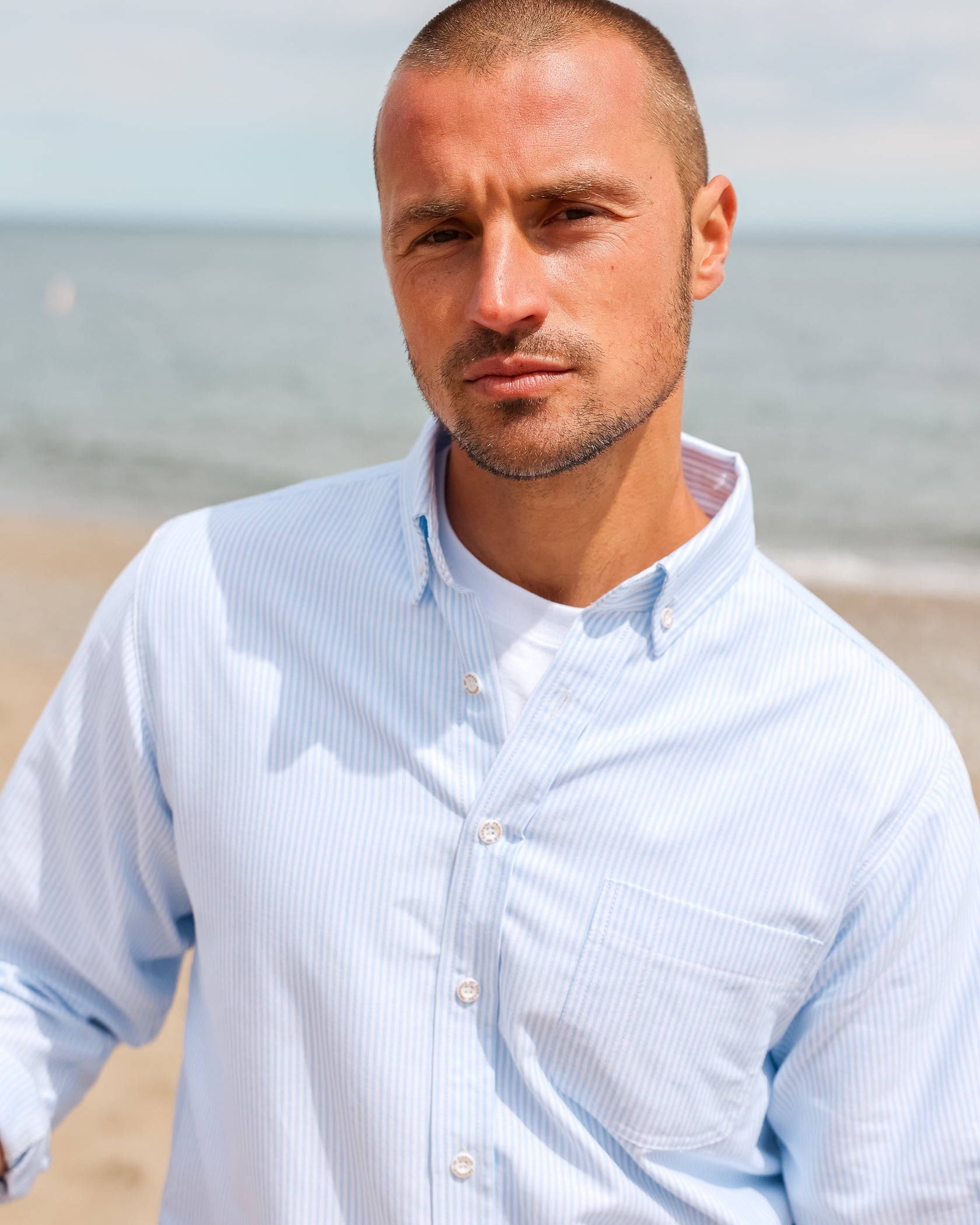 Made in Canada 100% Cotton Oxford Stripe Button Down Shirt Light Blue - Unisex - Province of Canada