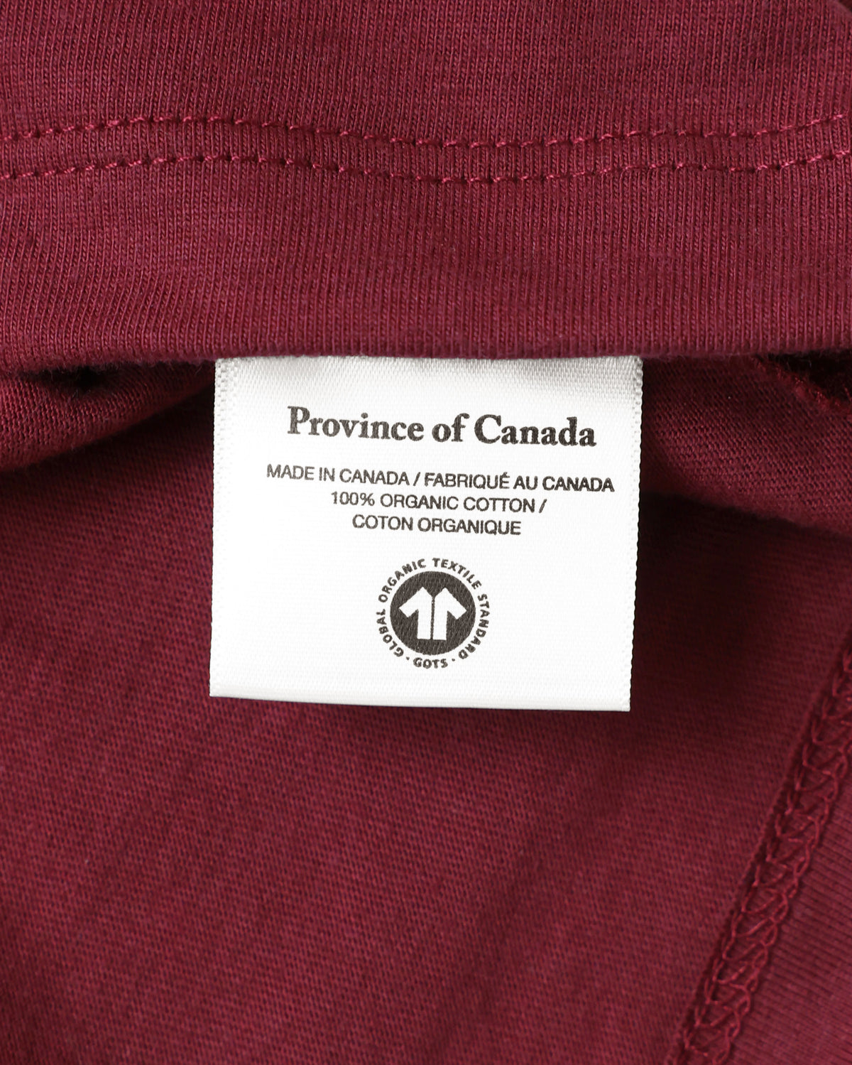 Made in Canada 100% Organic Cotton Monday Tee Burgundy - Province of Canada