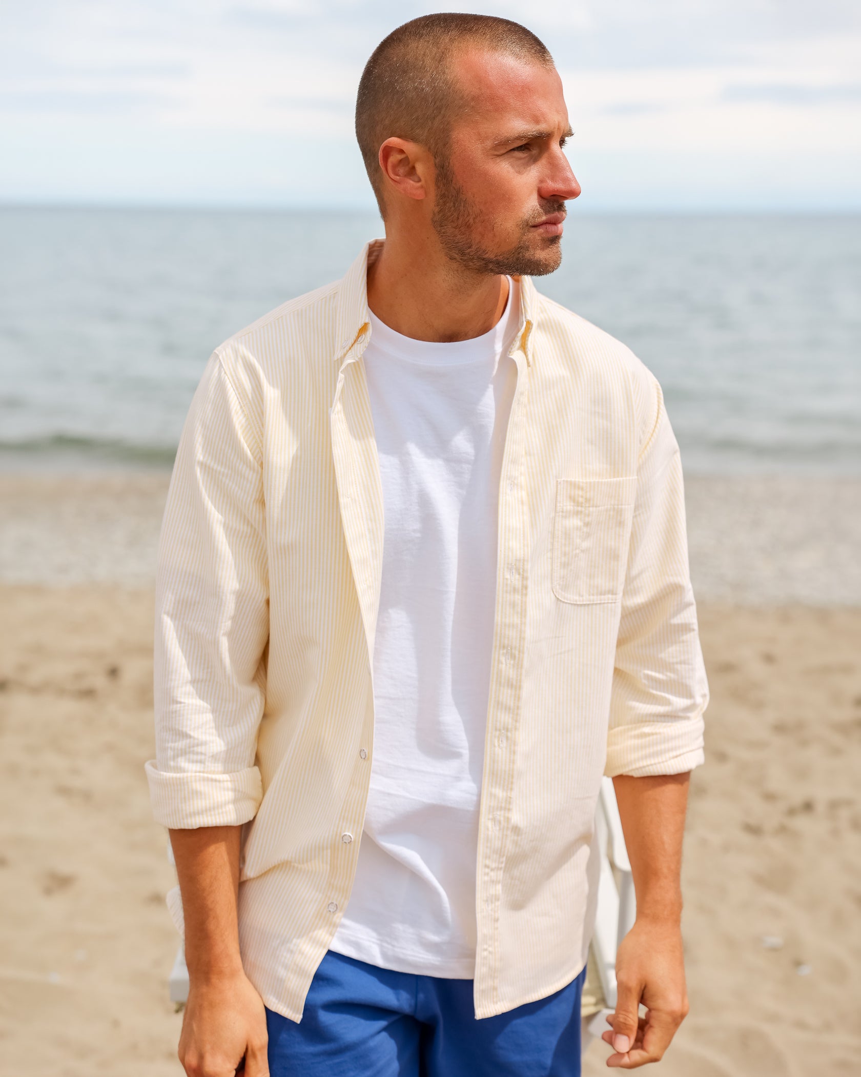 Made in Canada 100% Cotton Oxford Stripe Button Down Shirt Butter Yellow - Unisex - Province of Canada
