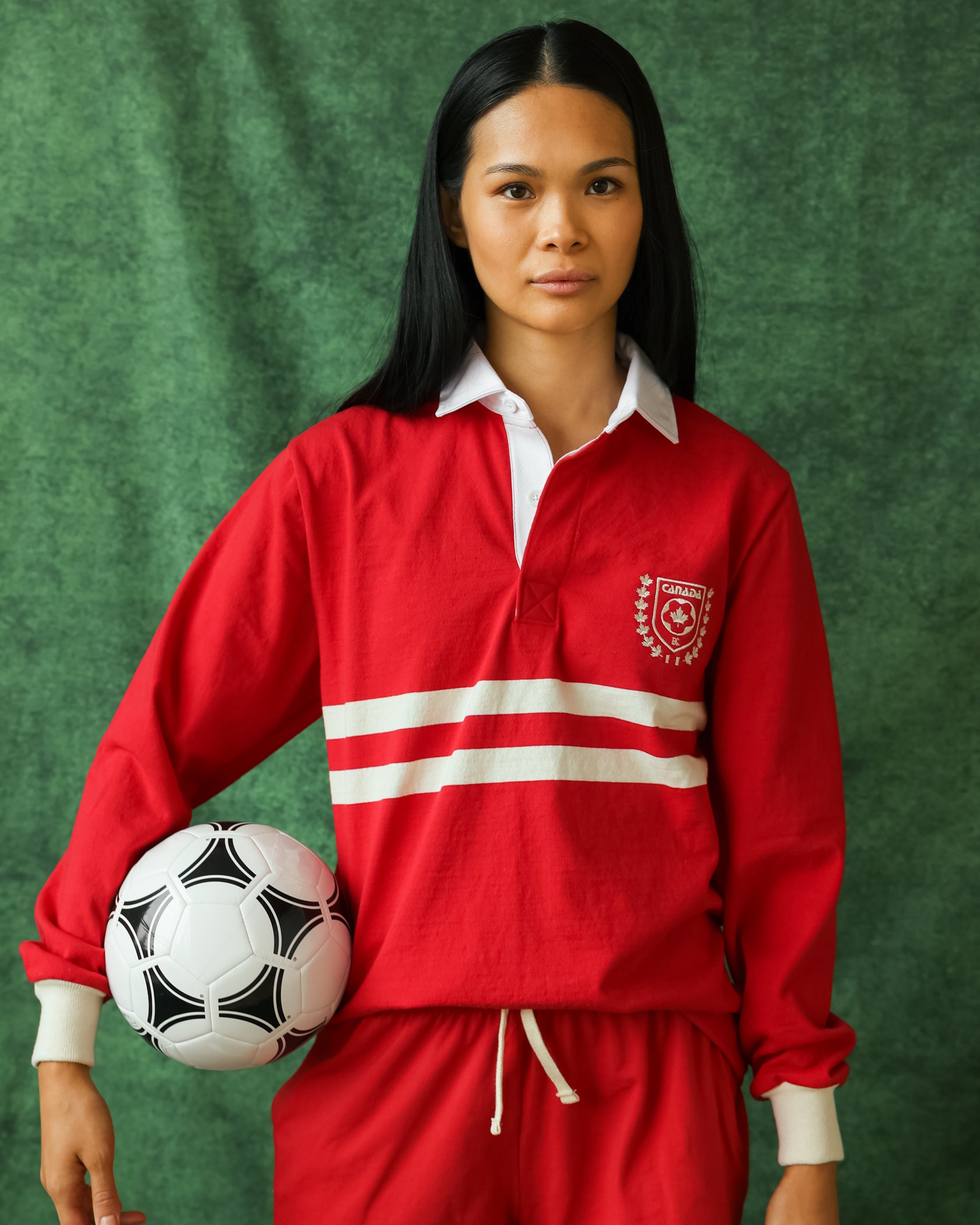 Made in Canada 100% Cotton Canada Crest Long Sleeve Polo Red - Unisex - Province of Canada