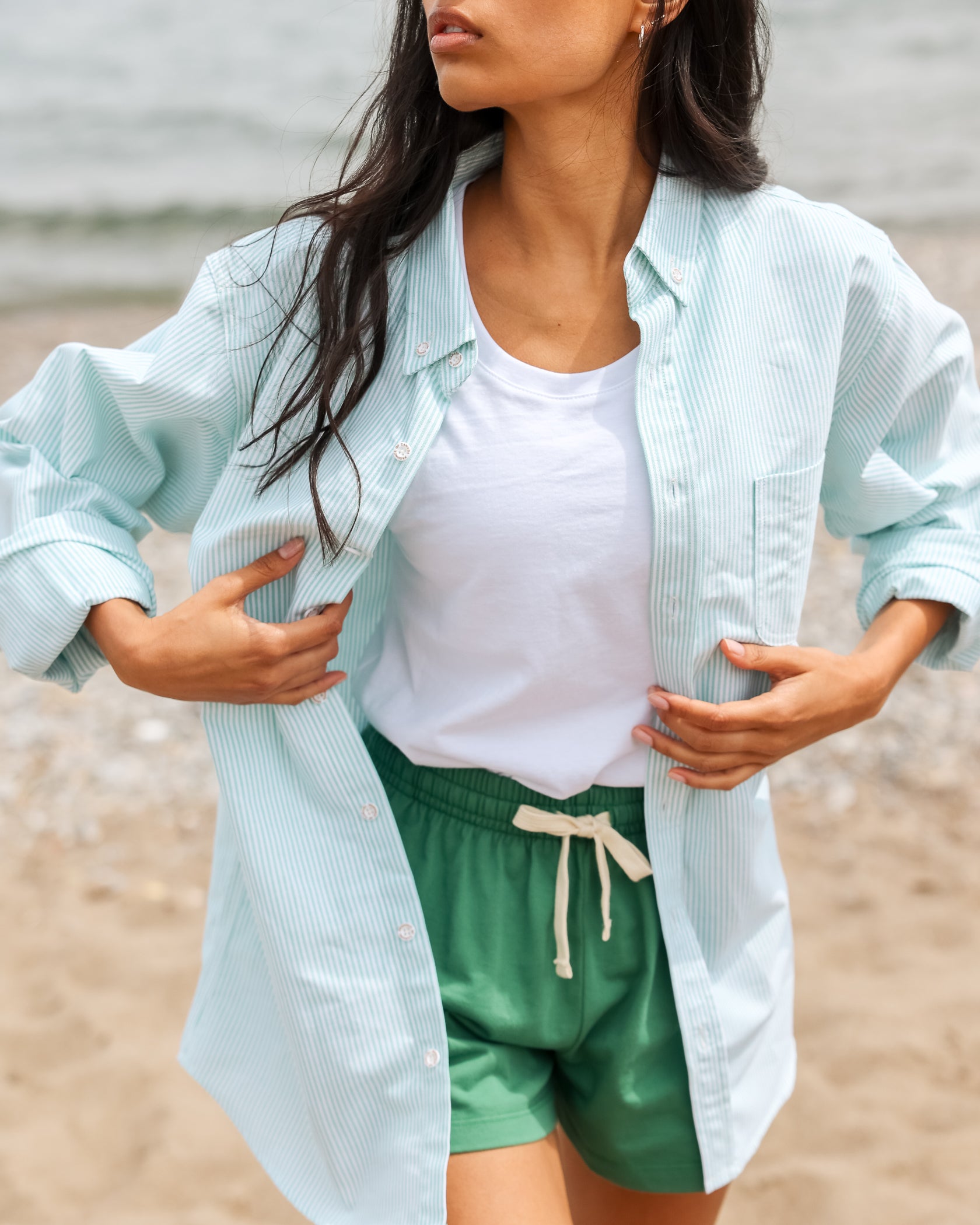 Made in Canada 100% Cotton Oxford Stripe Button Down Shirt Green - Unisex - Province of Canada