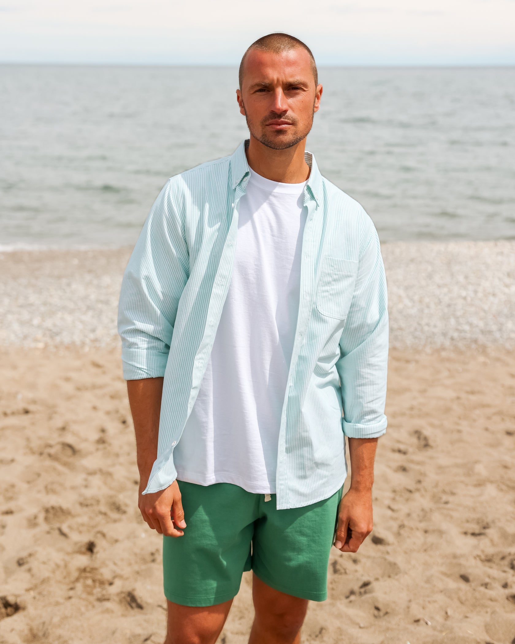 Made in Canada 100% Cotton Oxford Stripe Button Down Shirt Green - Unisex - Province of Canada