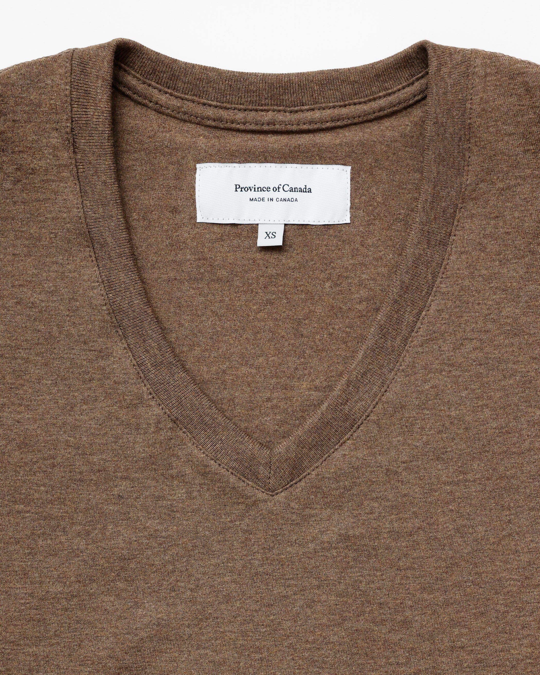 Made in Canada Friday V-Neck Tee Heather Brown 100% Organic Cotton - Province of Canada