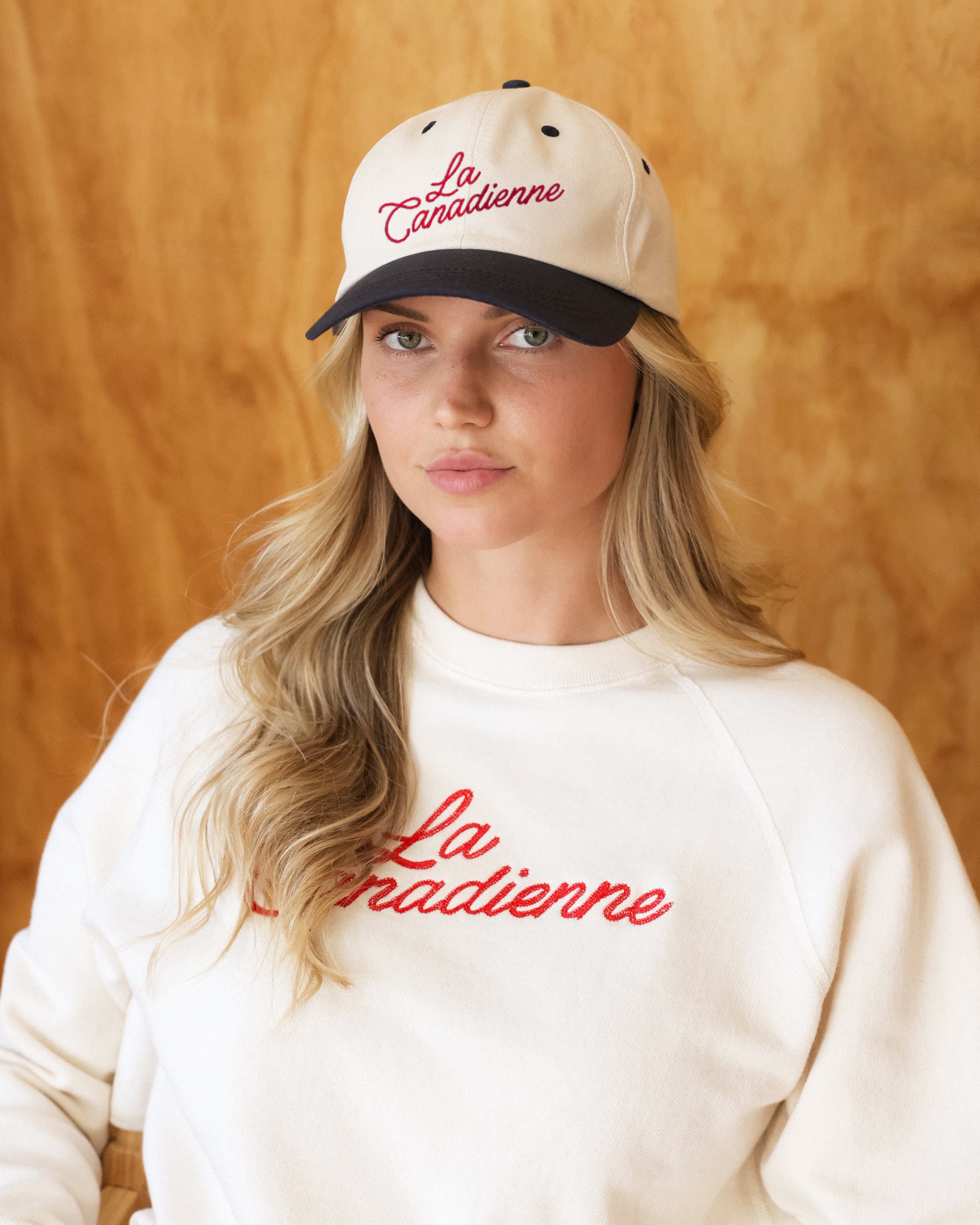 Made in Canada 100% Cotton La Canadienne Baseball Hat - Province of Canada Natural and Navy Blue