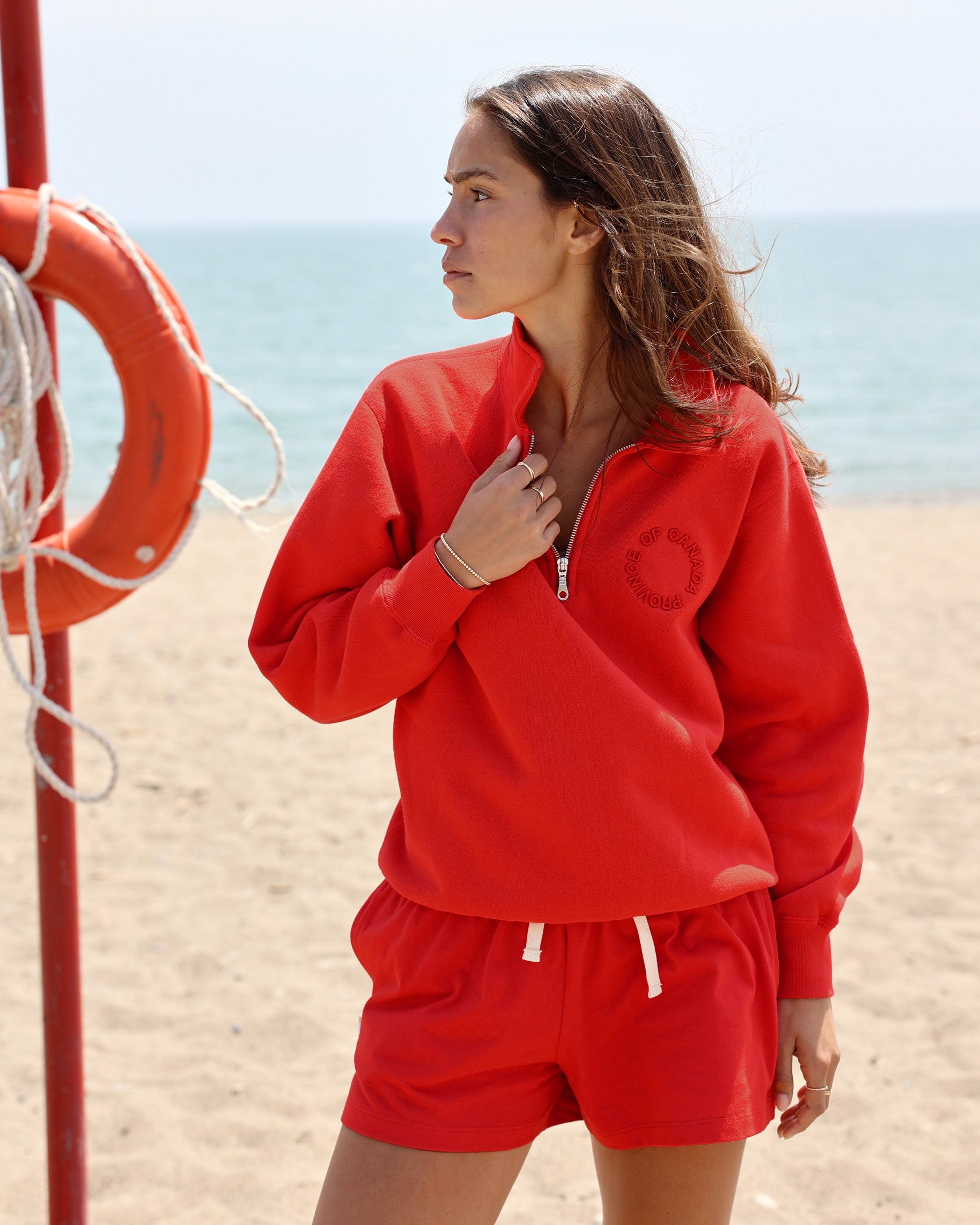 Made in Canada Half Zip Fleece Sweatshirt Red - Unisex - Province of Canada