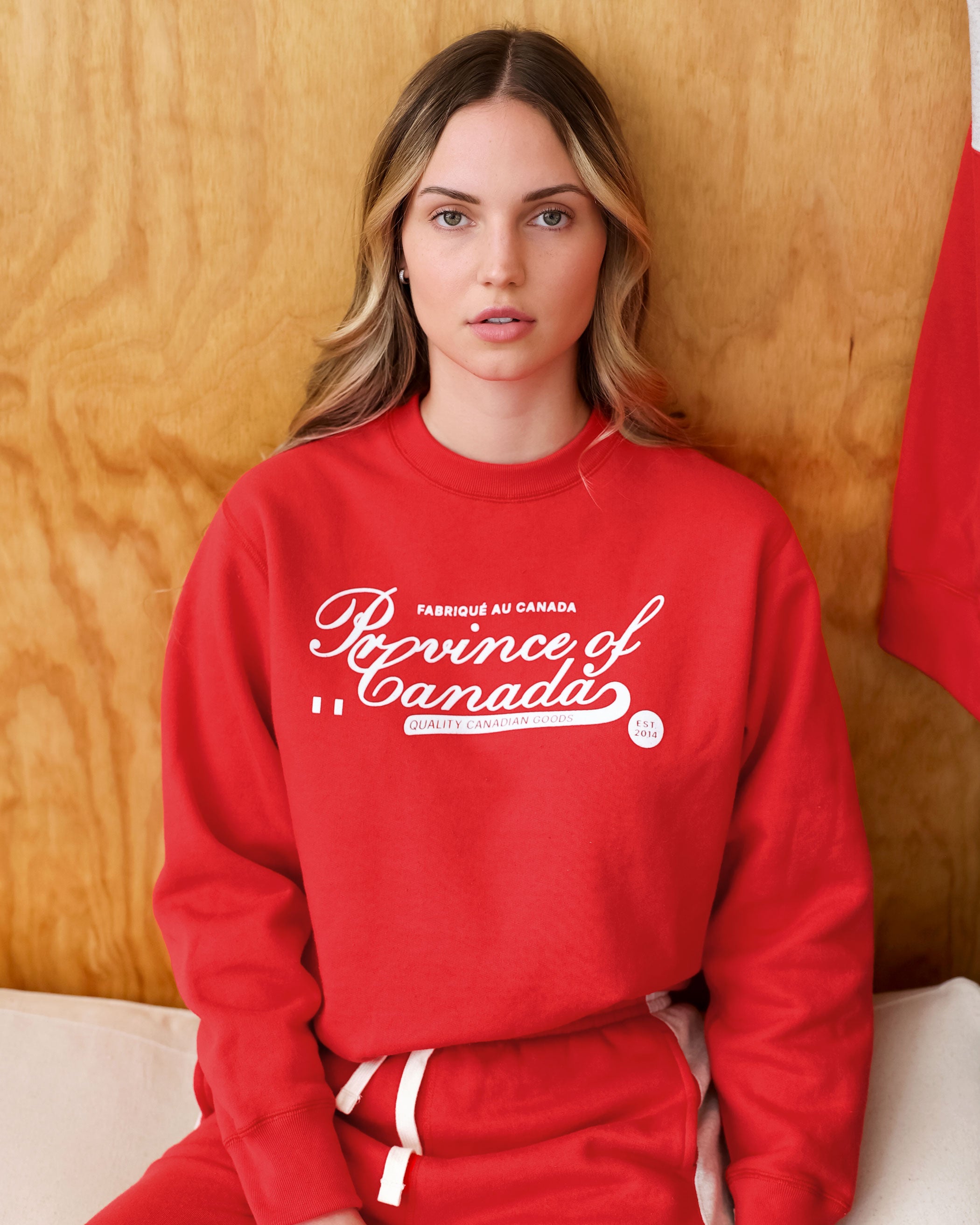 Made in Canada Fleece Script Logo Sweatshirt Red - Unisex - Province of Canada