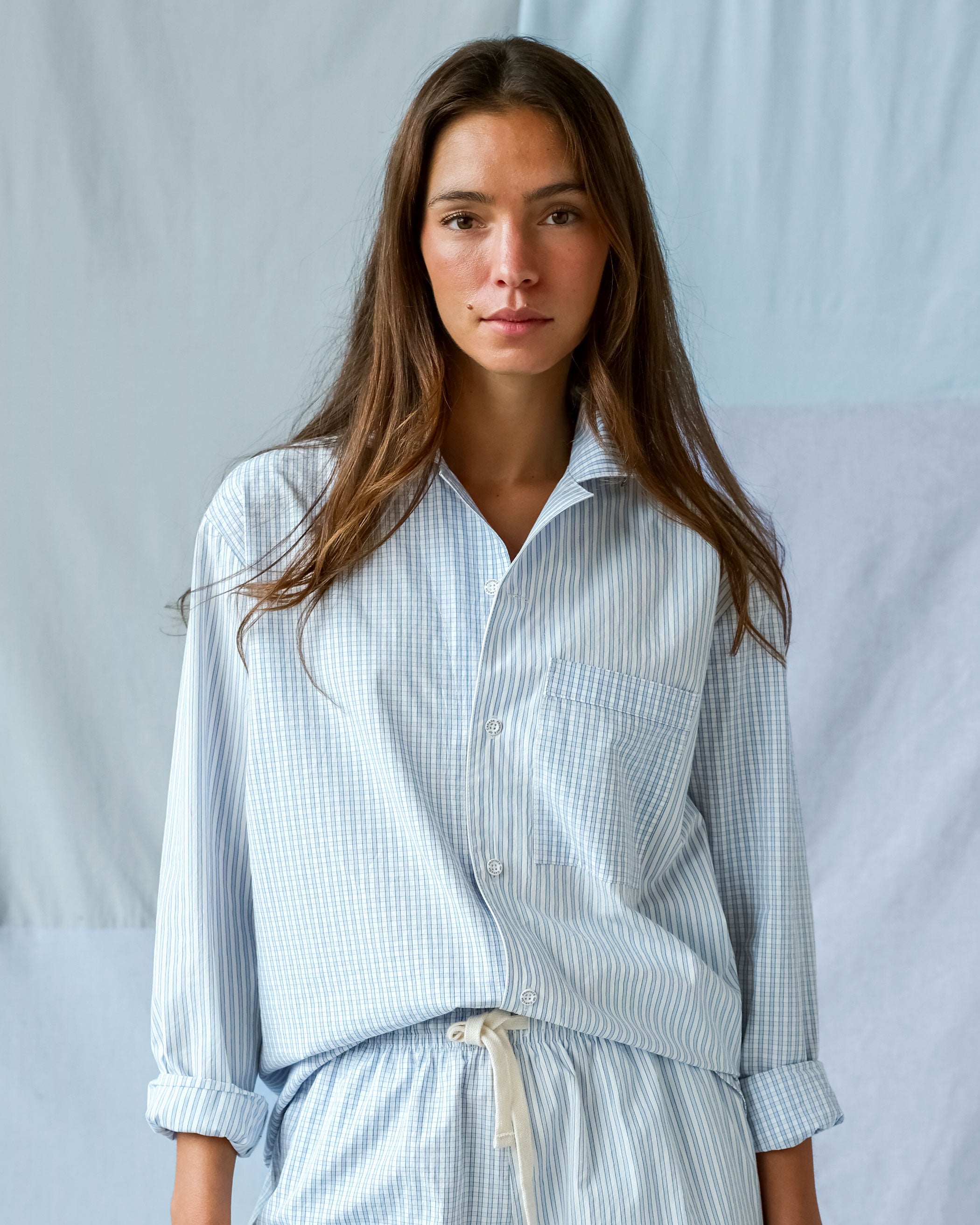 Made in Canada 100% Cotton Pyjama Shirt Blue Patchwork - Unisex - Province of Canada