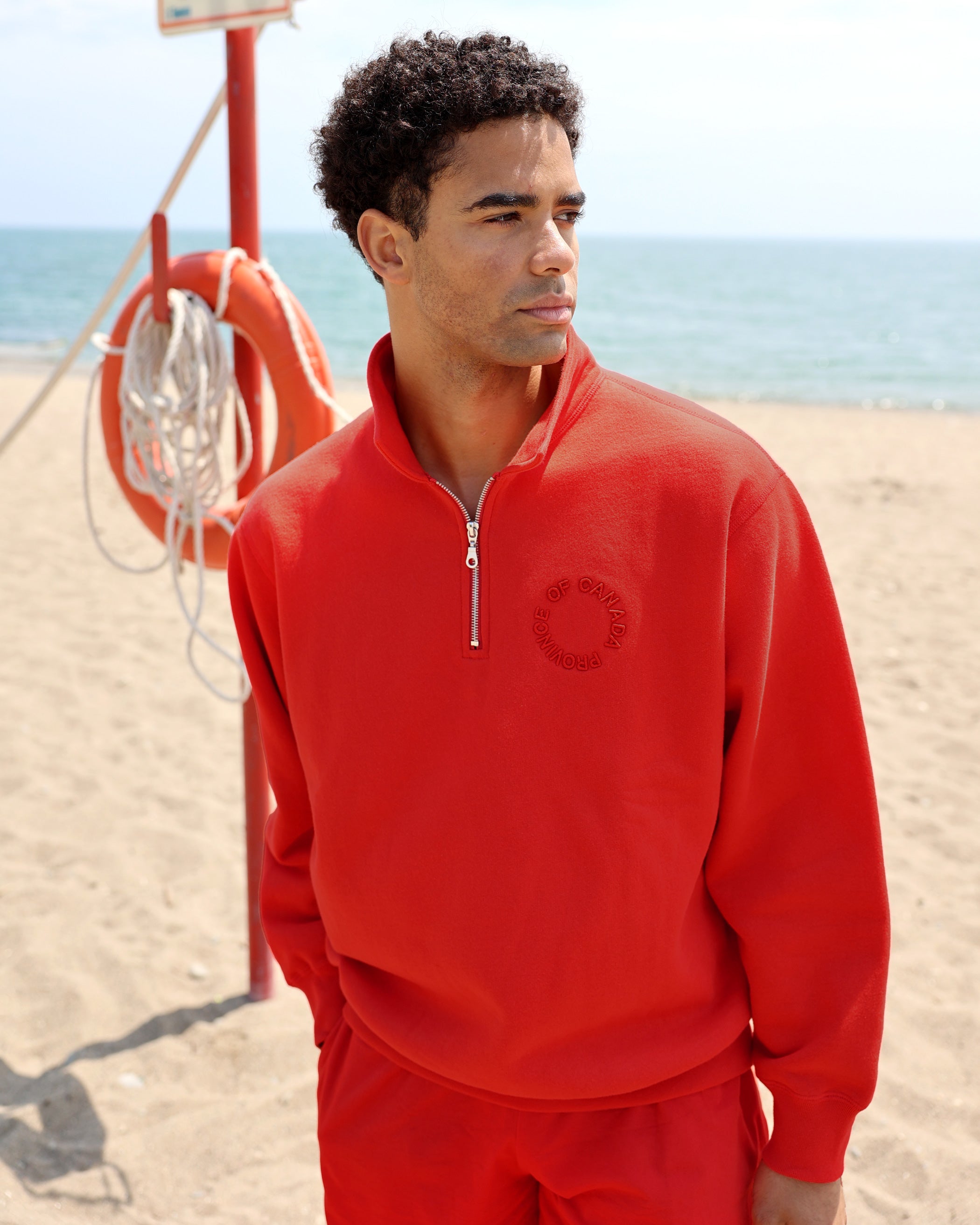 Made in Canada Half Zip Fleece Sweatshirt Red - Unisex - Province of Canada