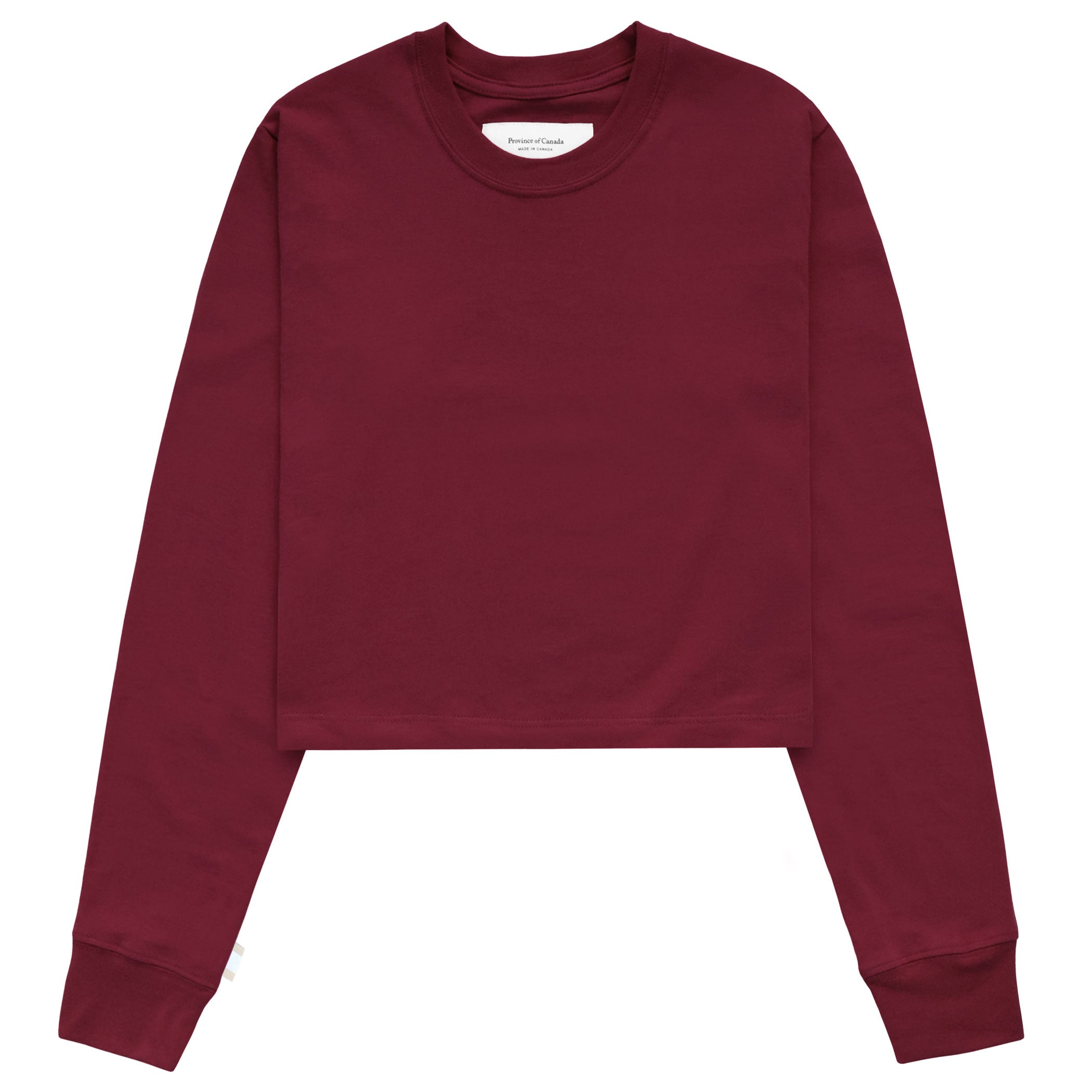 Made in Canada 100% Organic Cotton Long Sleeve Crop Top Burgundy - Province of Canada
