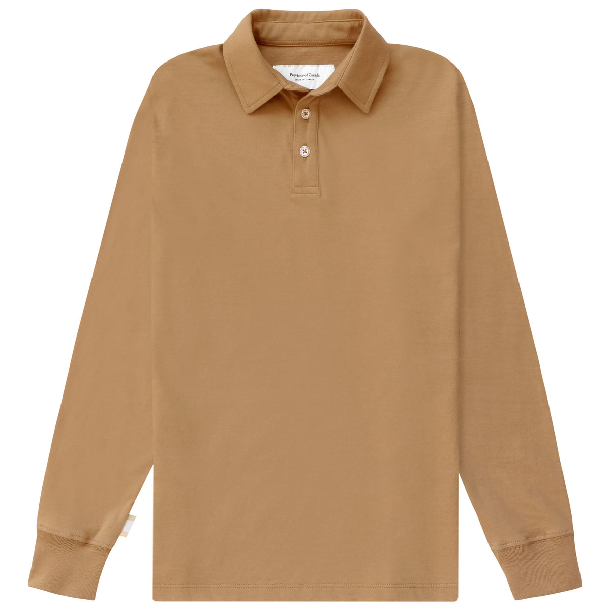 Made in Canada 100% Organic Cotton Sunday Polo Long Sleeve Shirt Camel - Unisex Province of Canada