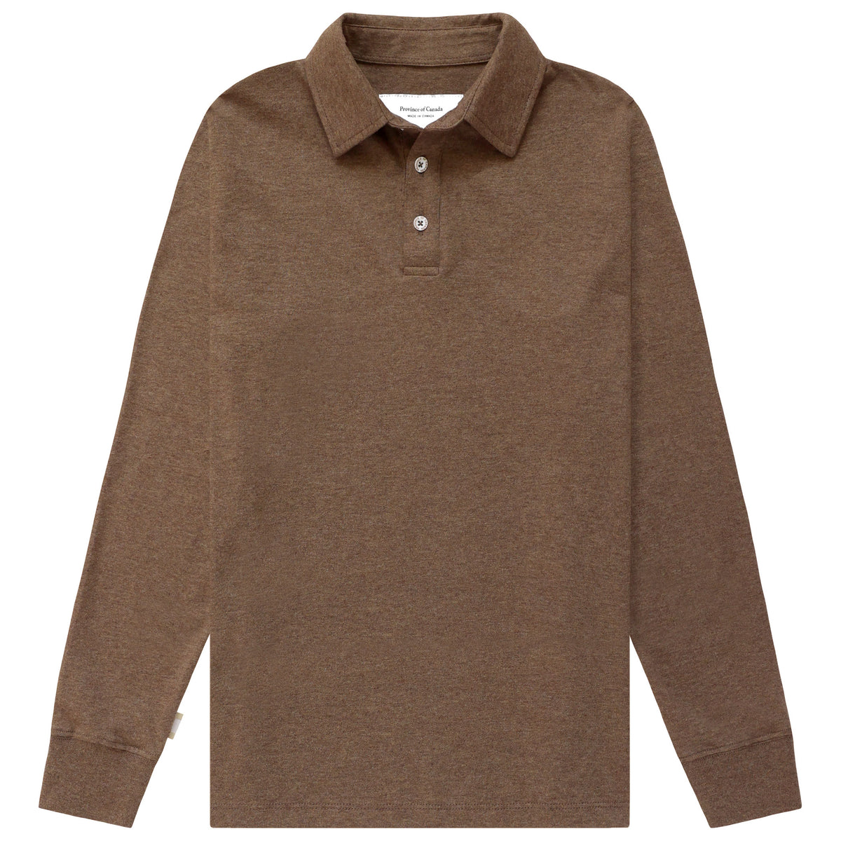 Made in Canada 100% Organic Cotton Sunday Polo Long Sleeve Shirt Heather Brown - Unisex - Province of Canada