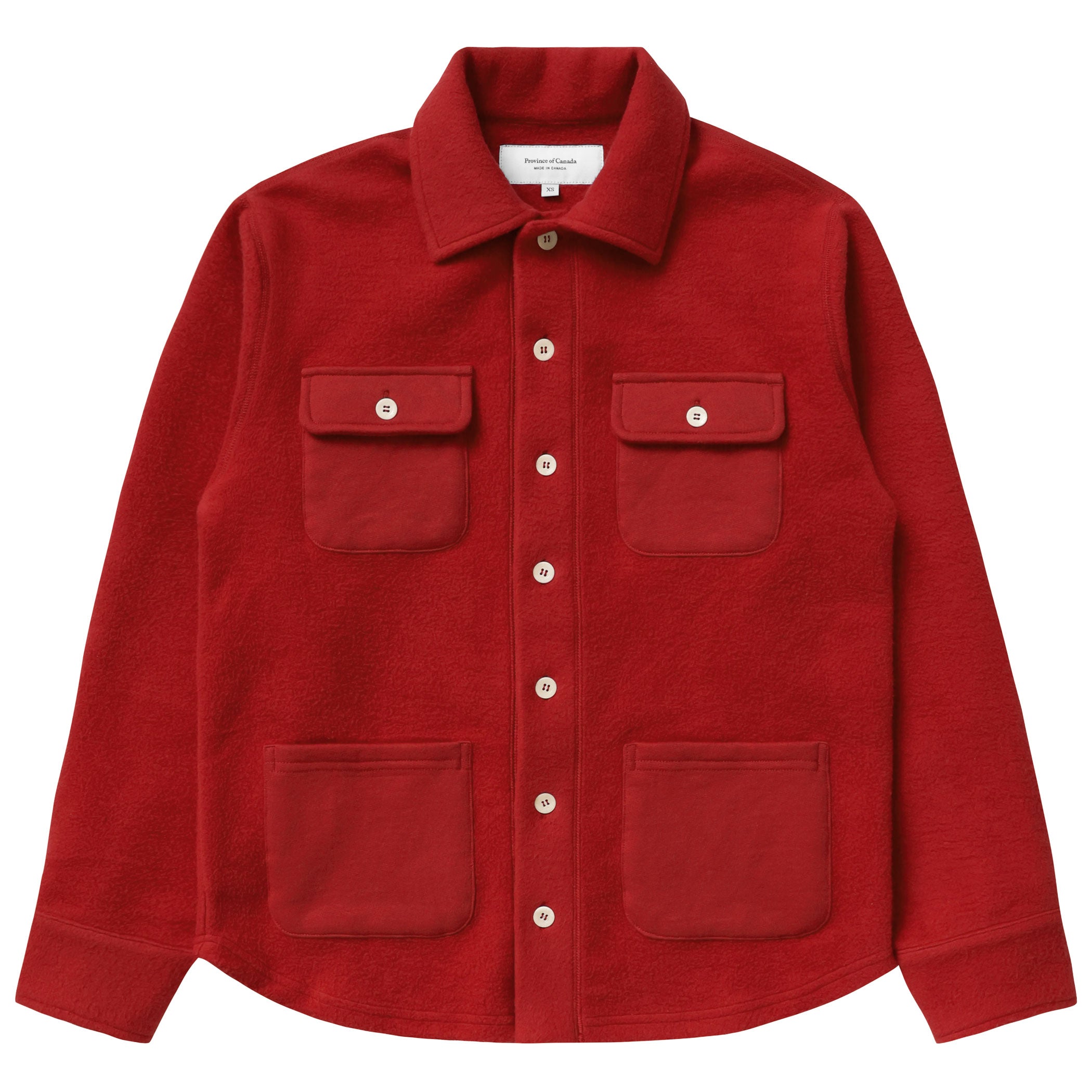 Made in Canada 100% Cotton Reverse Fleece Overshirt Red - Unisex - Province of Canada