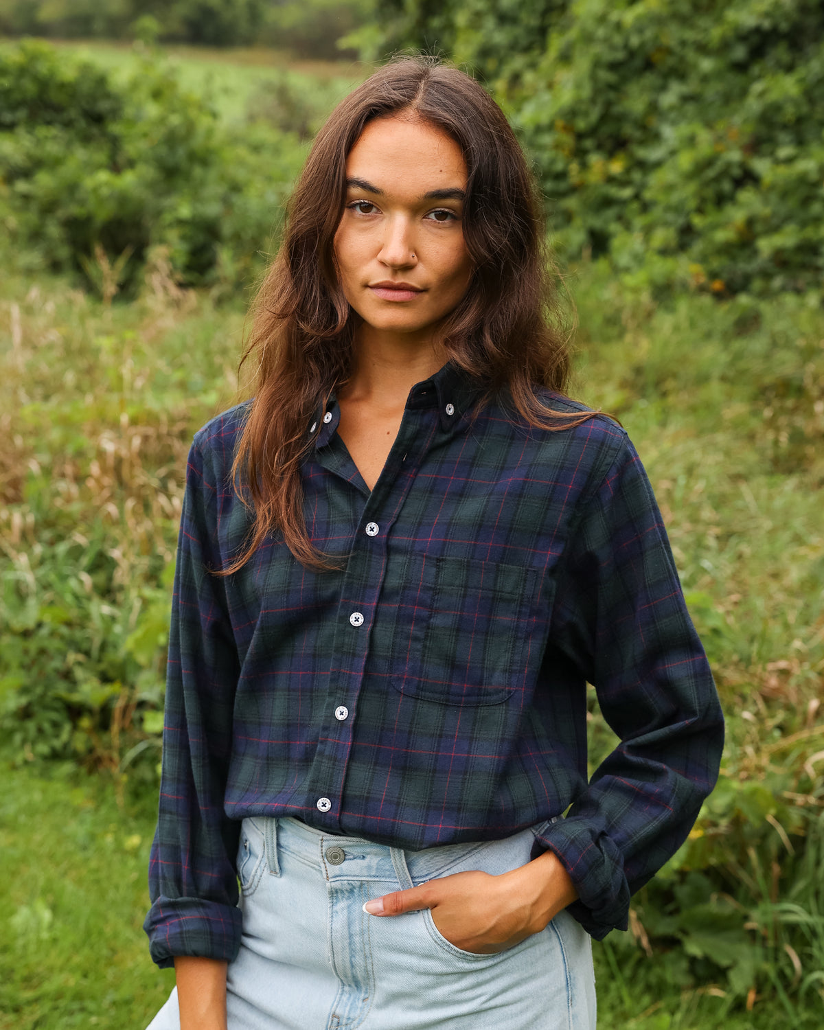 Made in Canada 100% Cotton Navy Plaid Flannel Shirt Navy Green Red - Unisex - Province of Canada