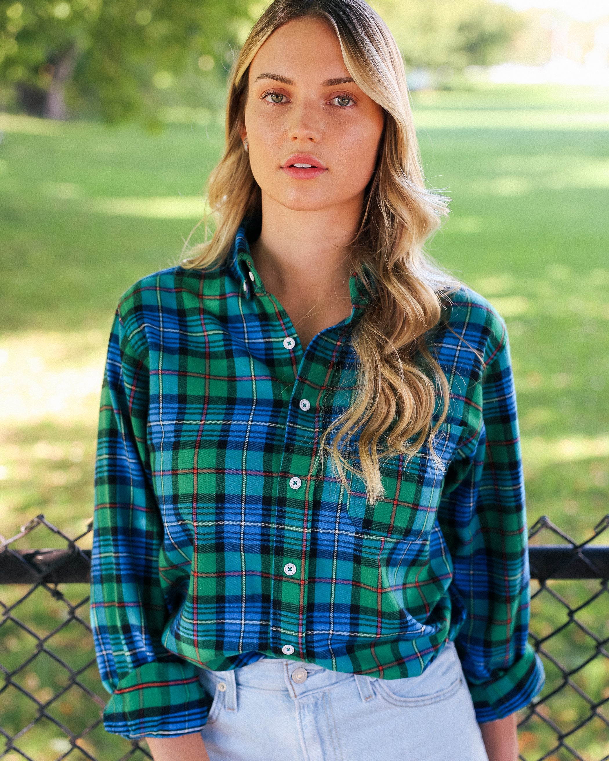 Made in Canada 100% Cotton Evergreen Red Plaid Flannel Shirt Blue Green - Unisex - Province of Canada