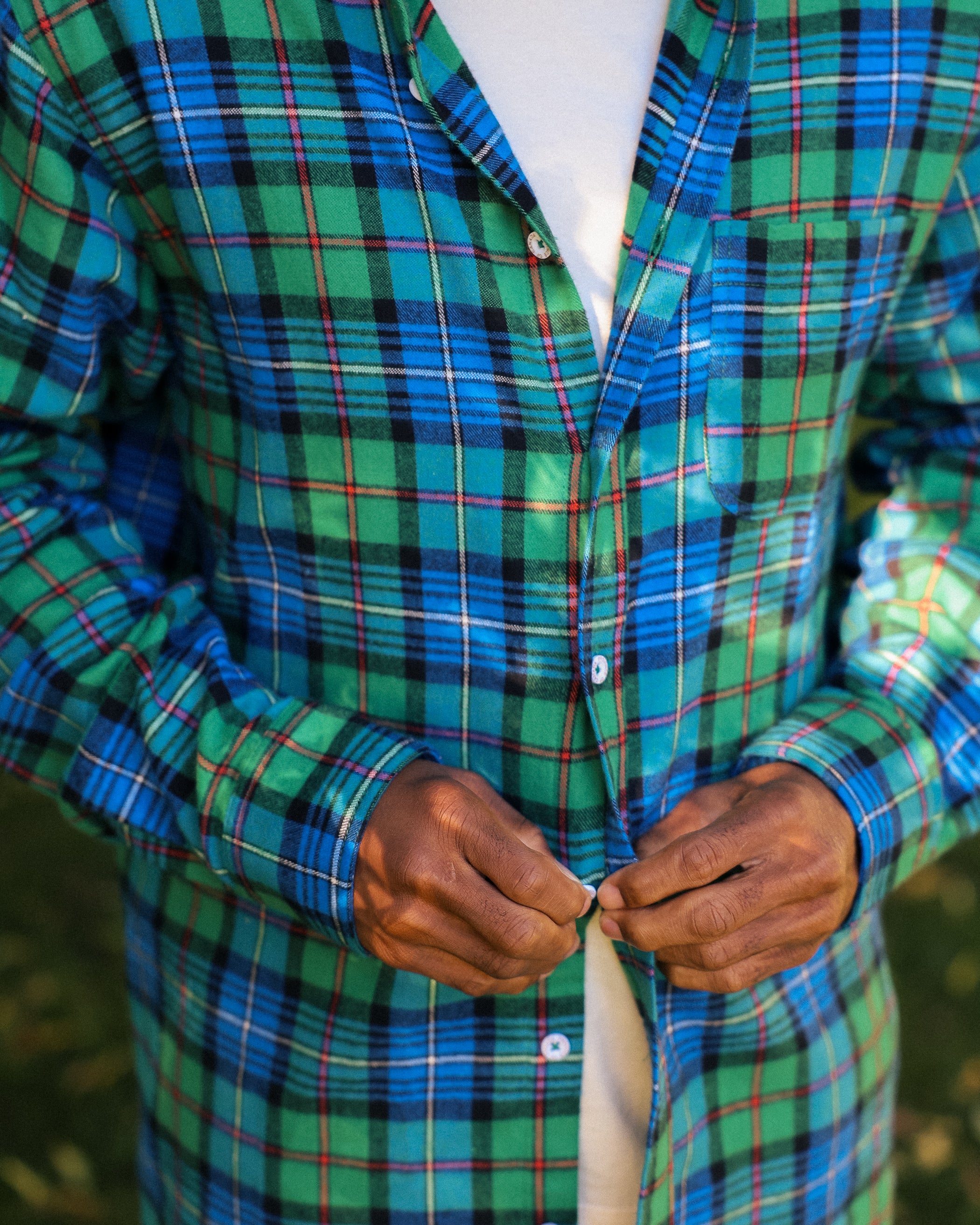 Made in Canada 100% Cotton Evergreen Red Plaid Flannel Shirt Blue Green - Unisex - Province of Canada