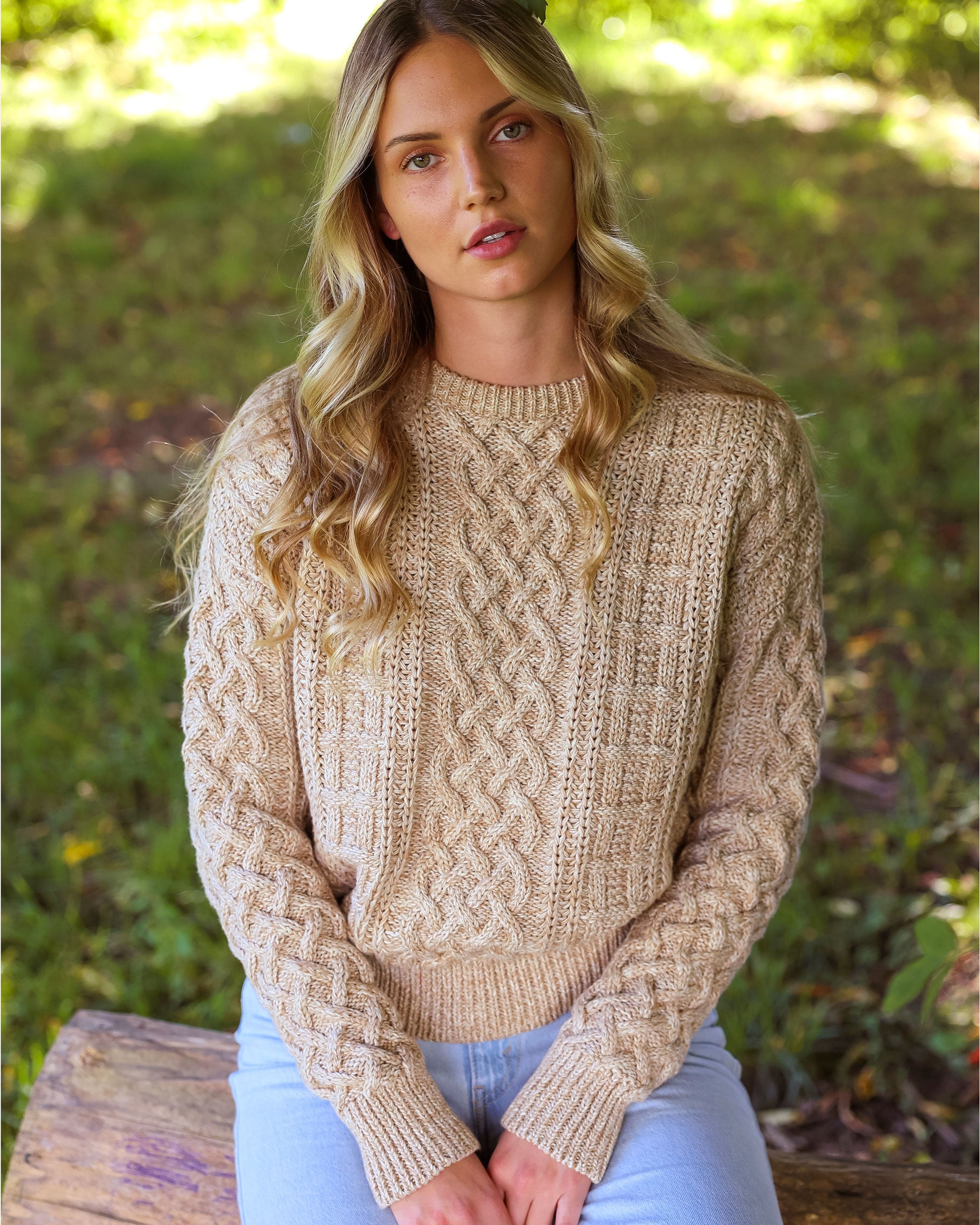 Made in Canada 100% Cotton Ivy Cable Knit Sweater Heather Beige - Unisex - Province of Canada