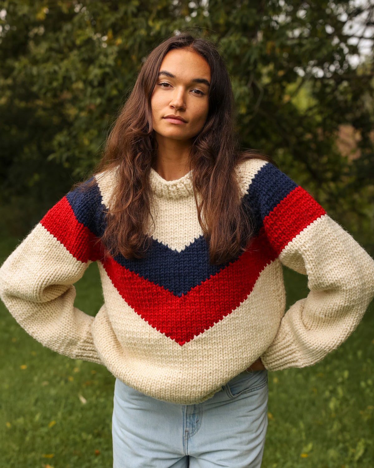 Made in Canada 100% Wool Hand Knit Chevron Sweater - Unisex - Province of Canada