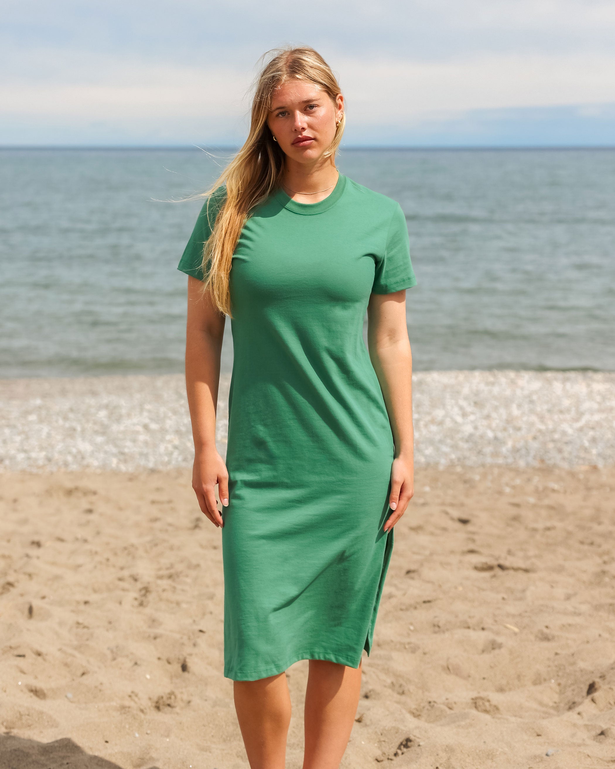 Made in Canada 100% Organic Cotton Midi T-Shirt Dress Green - Province of Canada