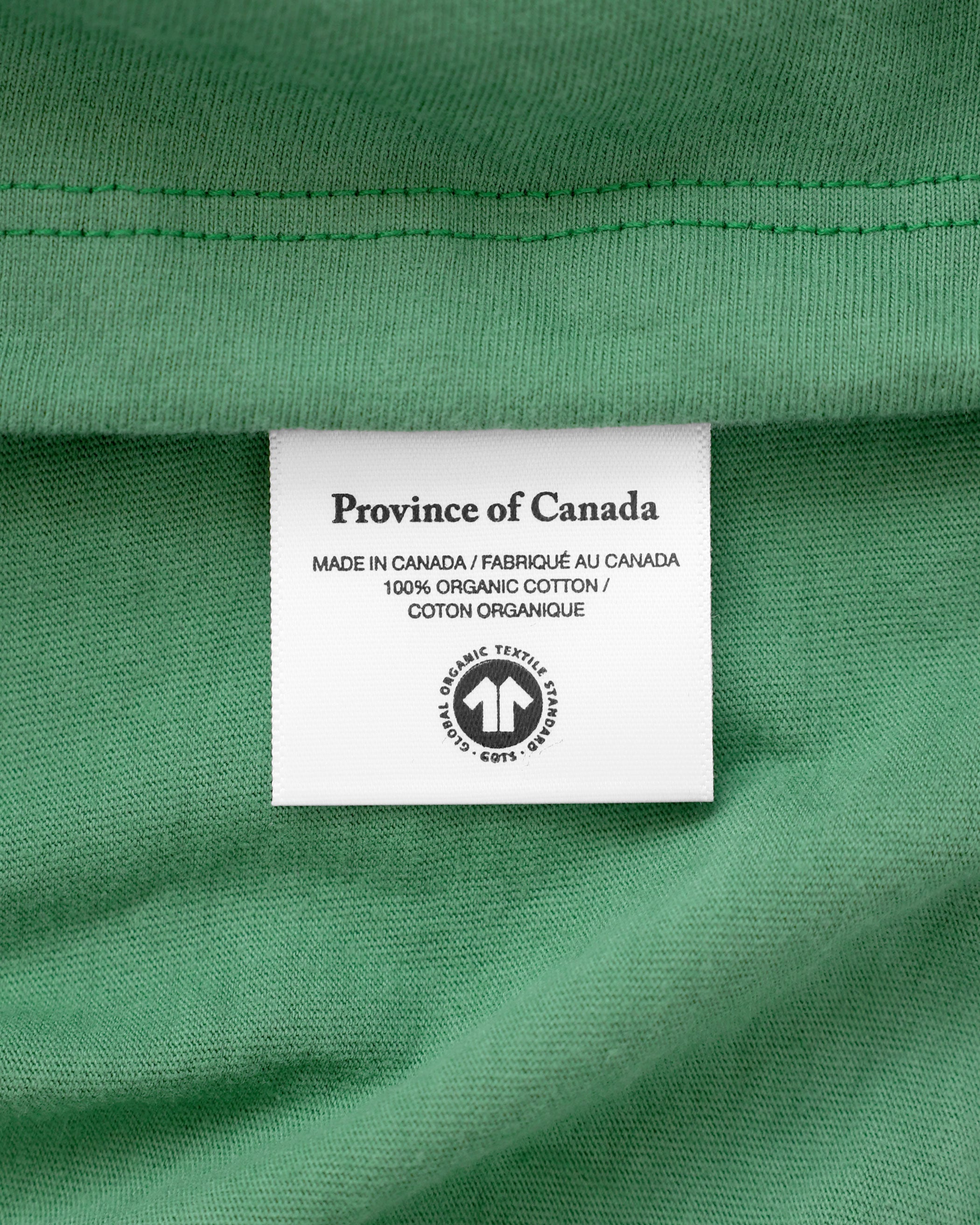 Made in Canada 100% Organic Cotton Soccer Football Script Flag Tee Green - Unisex - Province of Canada