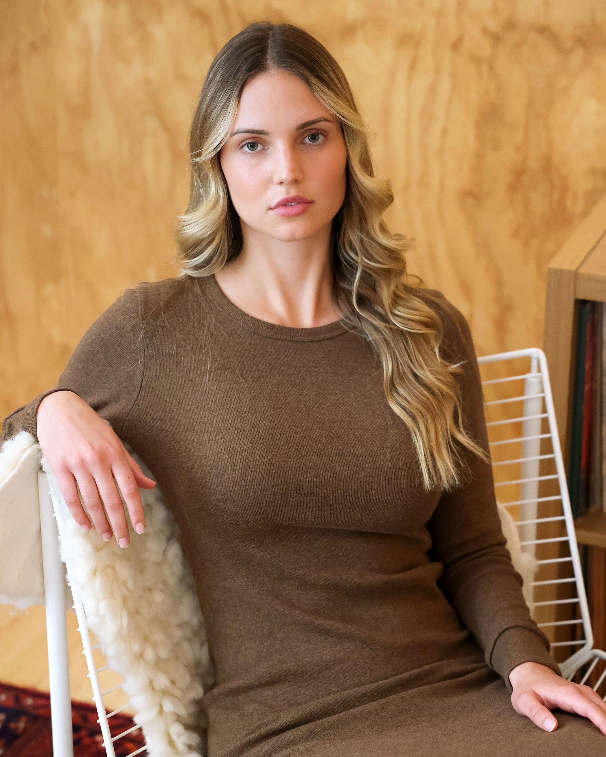 Made in Canada 100% Cotton Fine Ribbed Long Sleeve Dress Heather Brown - Province of Canada