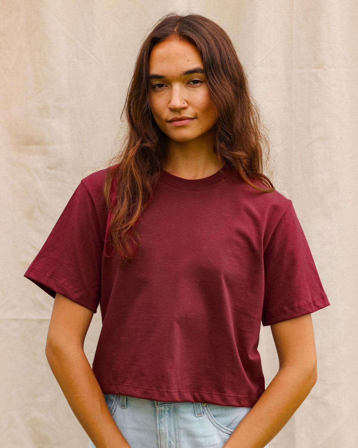 Made in Canada 100% Organic Cotton Monday Tee Crop Top Burgundy - Province of Canada