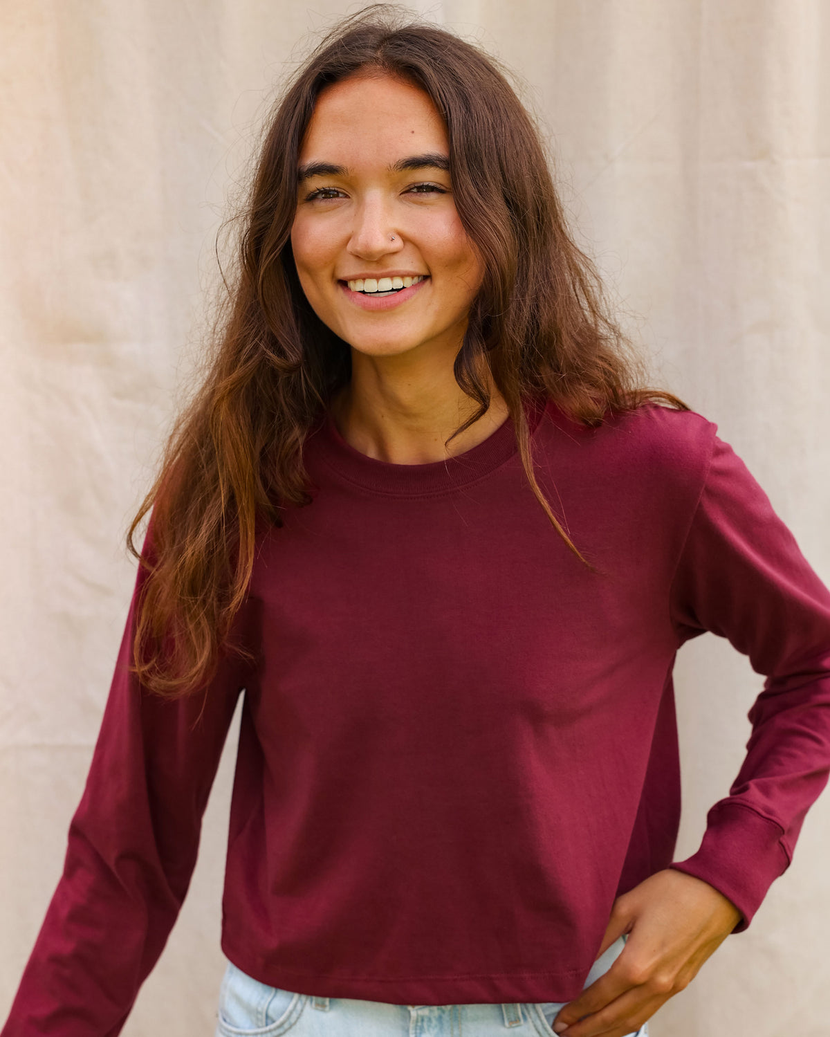 Made in Canada 100% Organic Cotton Long Sleeve Crop Top Burgundy - Province of Canada
