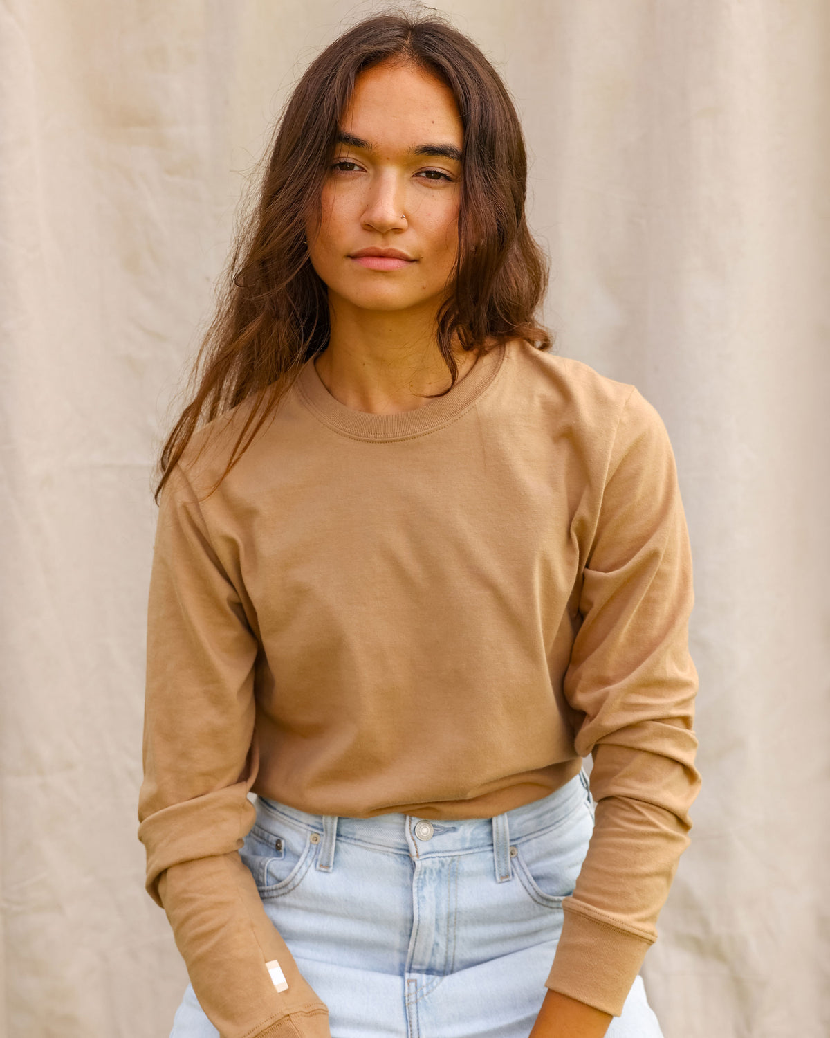 Made in Canada 100% Organic Cotton Long Sleeve Tee Camel - Province of Canada