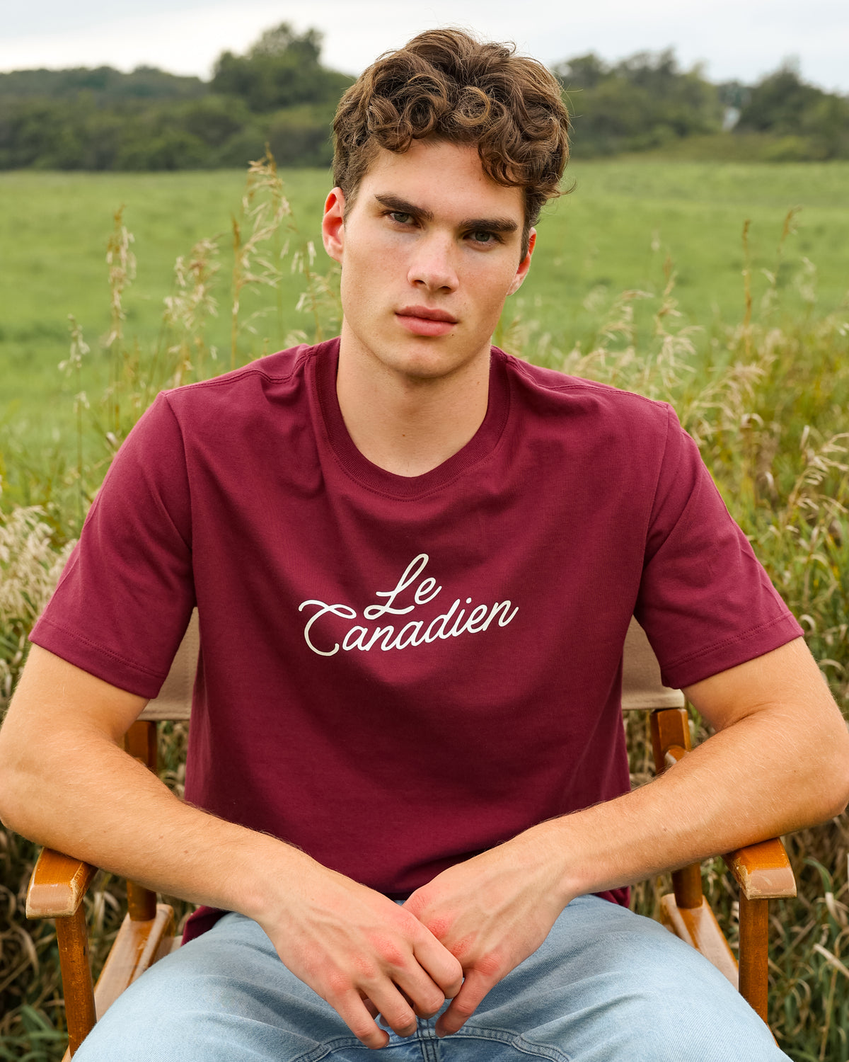 Made in Canada 100% Organic Cotton Le Canadien Mens Long Tee Shirt Burgundy - Province of Canada