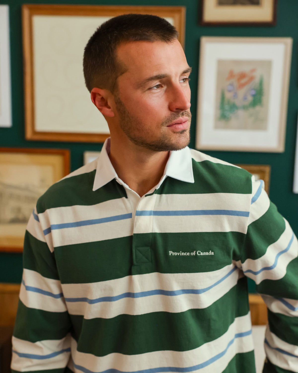 Made in Canada - Green Blue Stripe Hollis Rugby Shirt - Unisex - Province of Canada