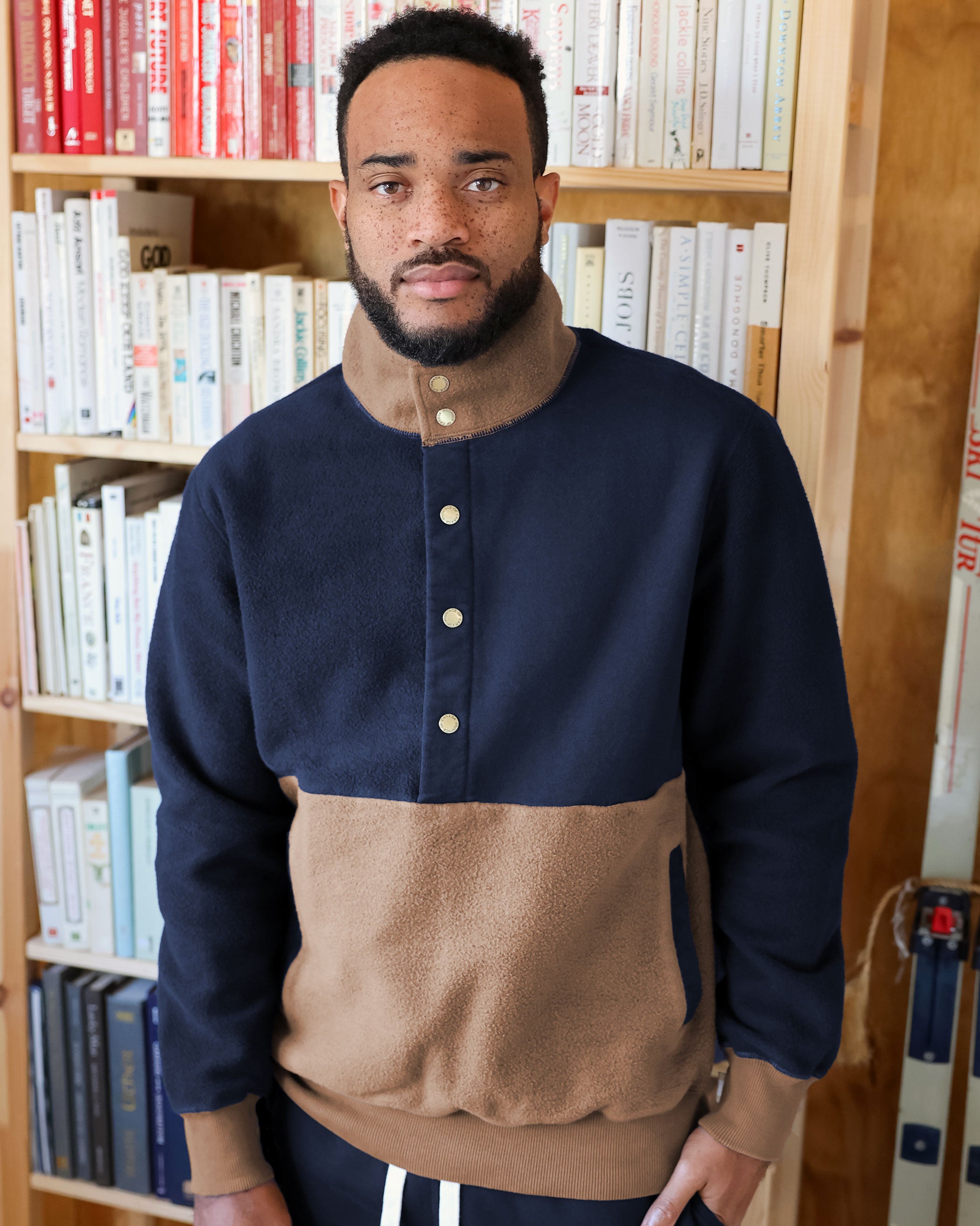 Made in Canada 100% Cotton Reverse Fleece Pullover Navy Blue Chestnut Brown - Unisex - Province of Canada