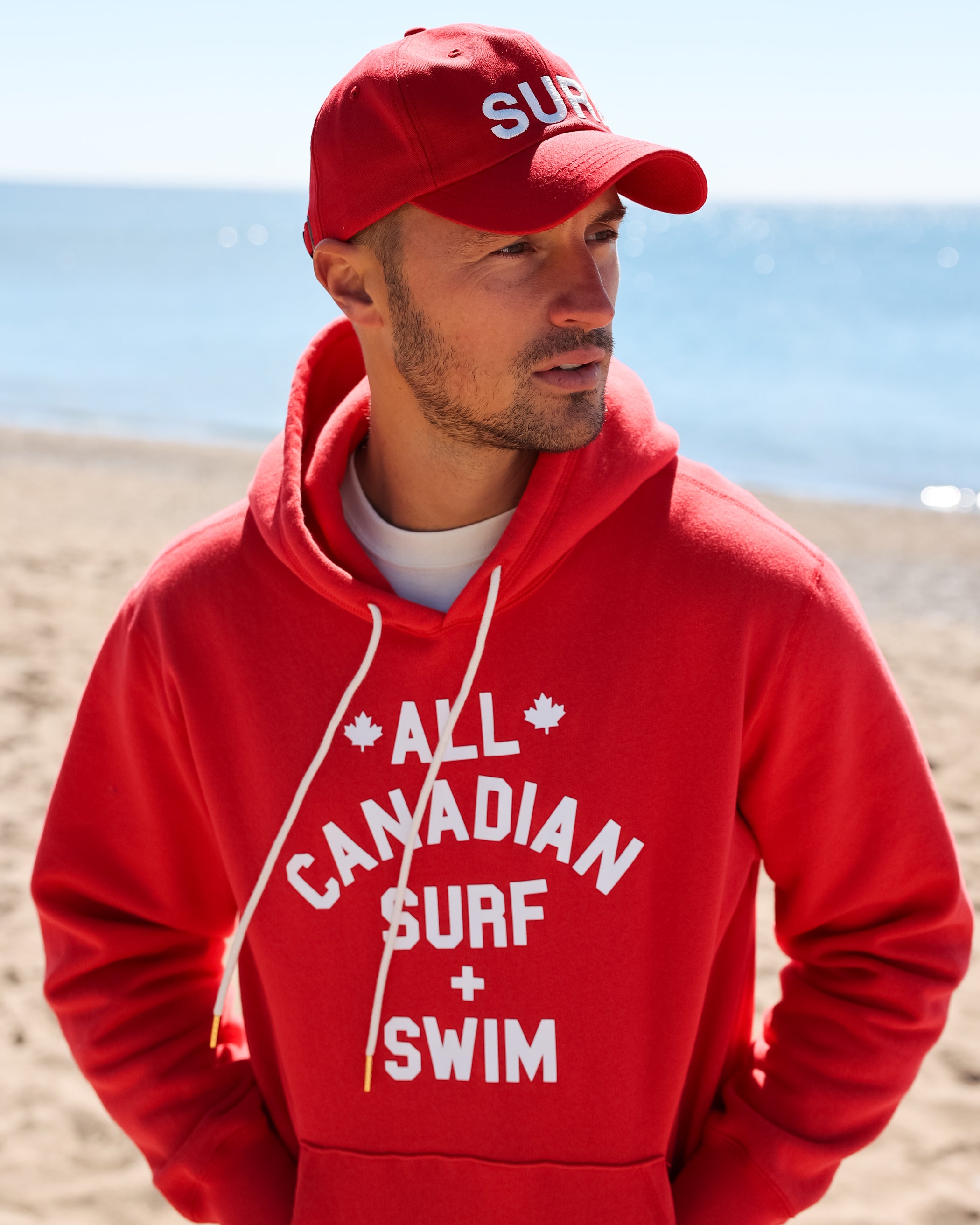 Made in Canada Surf and Swim Fleece Hoodie Red - Unisex - Province of Canada