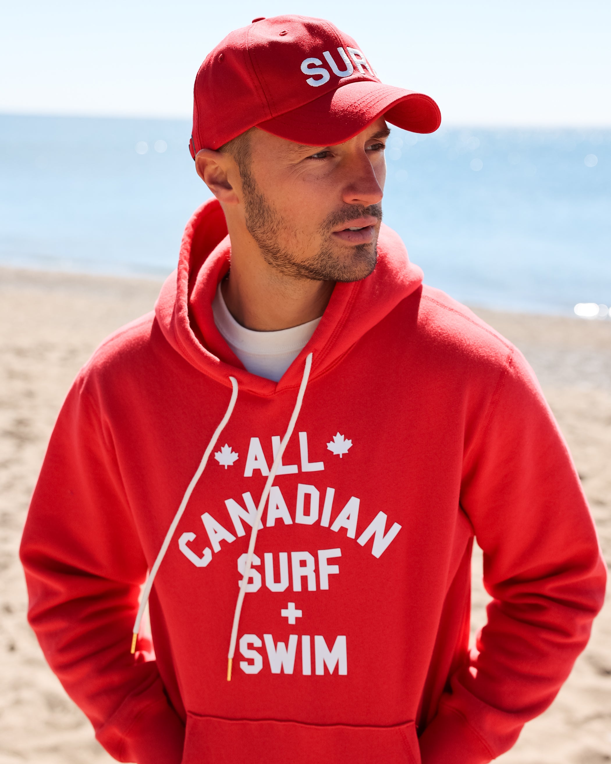 Made in Canada Surf and Swim Fleece Hoodie Red - Unisex - Province of Canada
