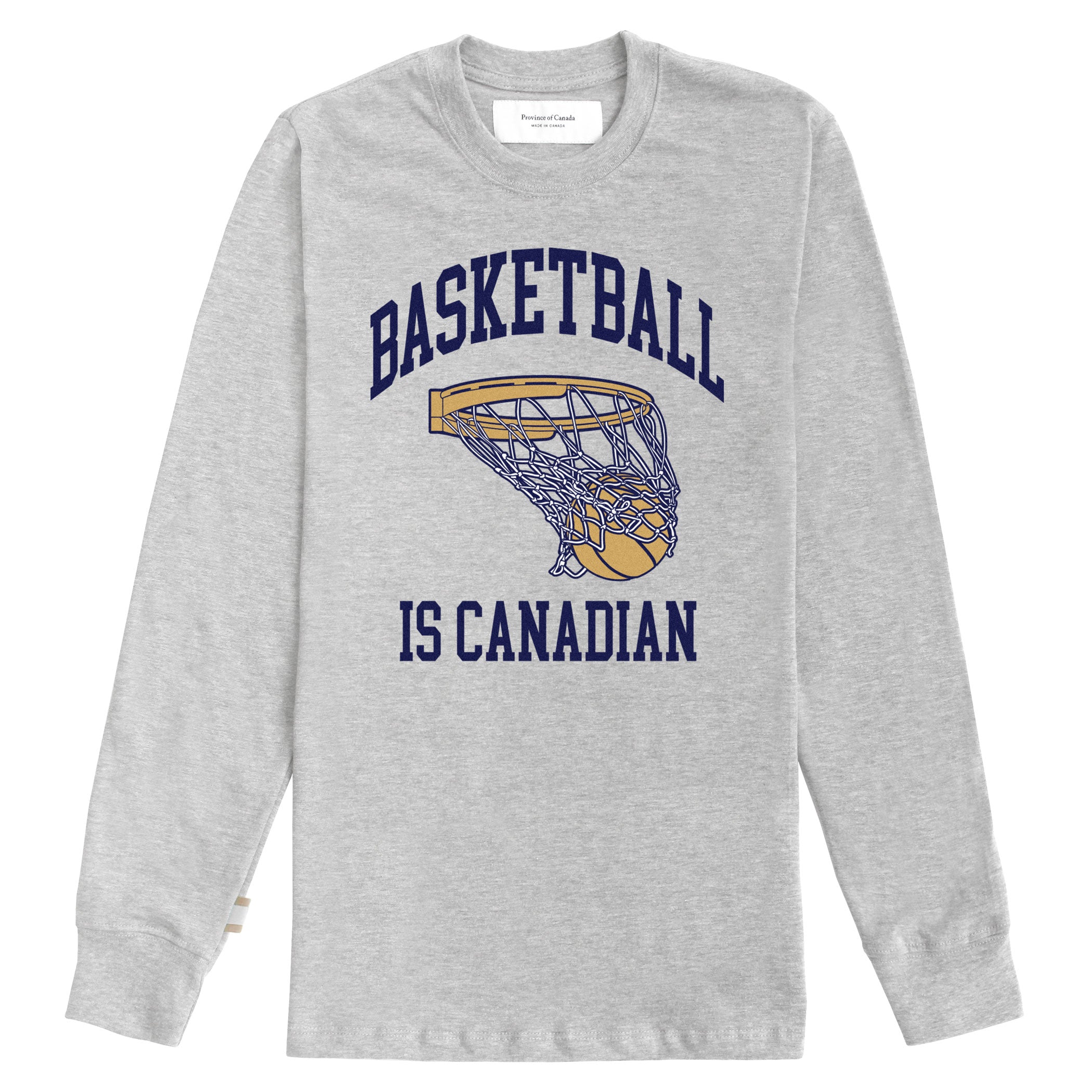 Made in Canada Basketball is Canadian Long Sleeve Tee Heather Grey 100% Cotton - Unisex - Province of Canada