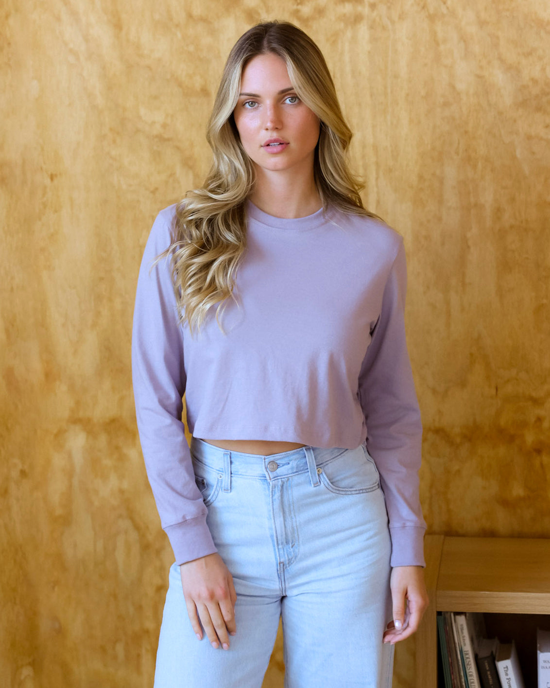 Made in Canada 100% Certified Organic Cotton Monday Long Sleeve Crop Top Mauve Lavendar Purple - Province of Canada