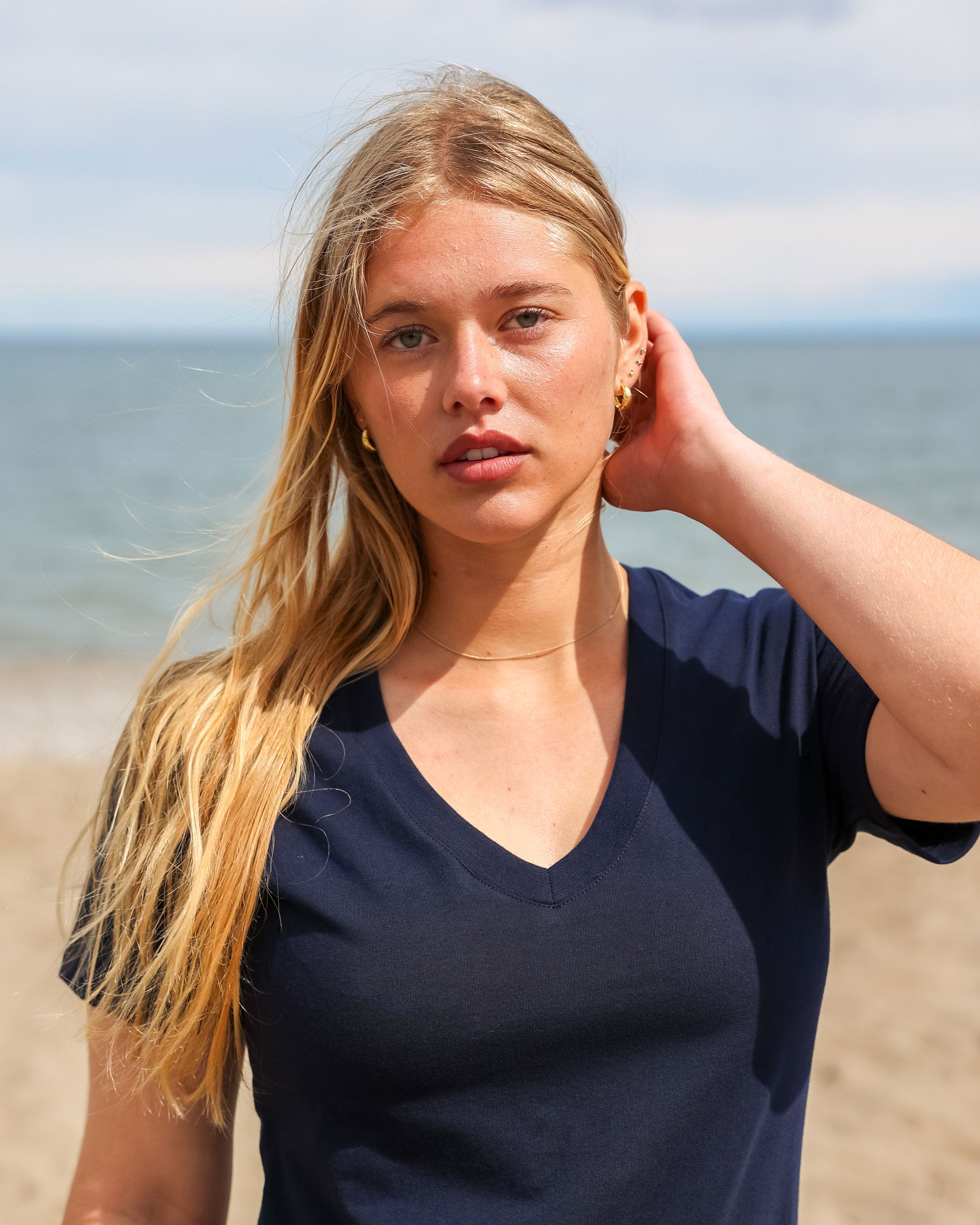 Made in Canada 100% Organic Cotton V-Neck Midi T-Shirt Dress Navy Blue Province of Canada