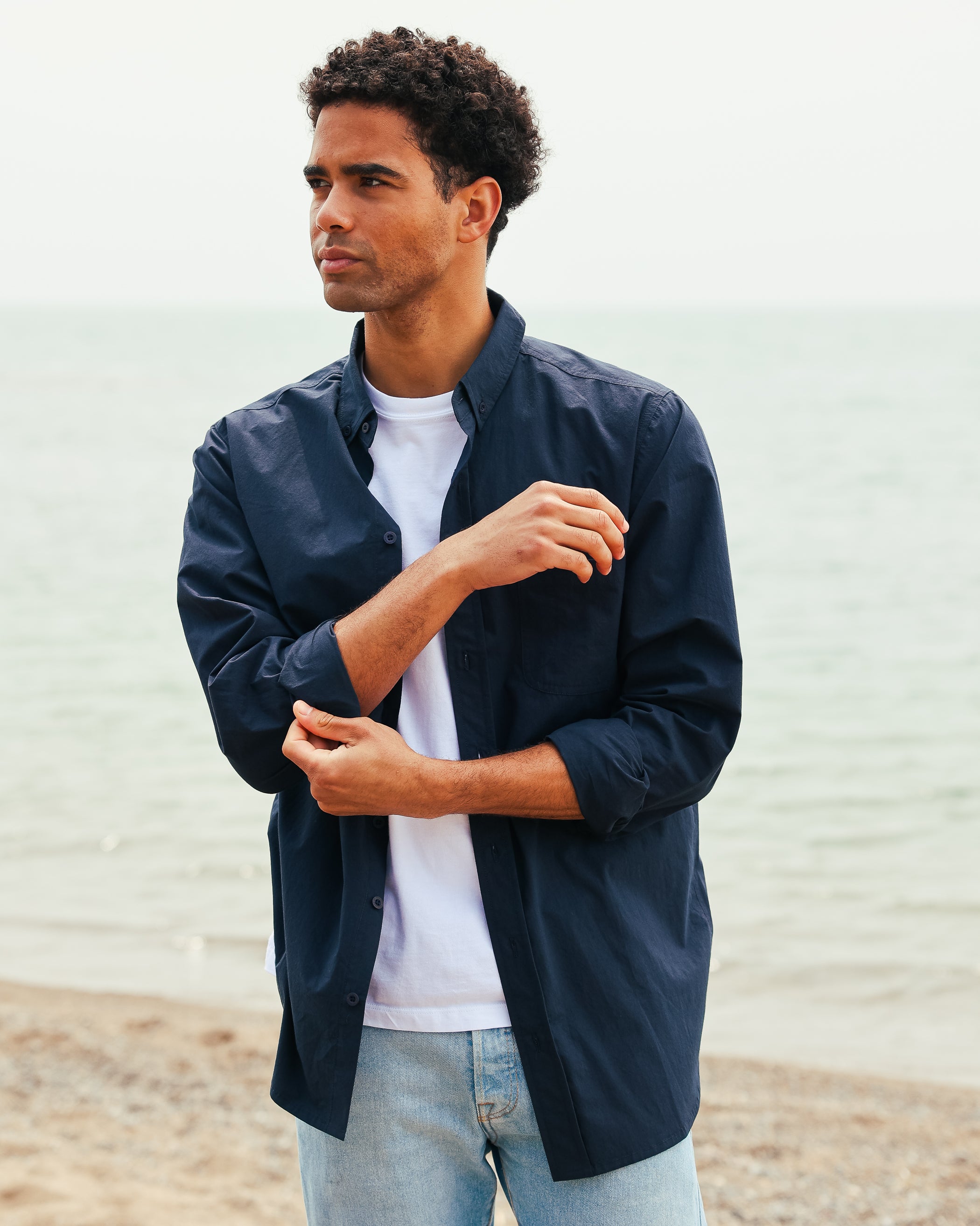 Made in Canada 100% Cotton Washed Poplin Shirt Navy Blue - Unisex - Province of Canada