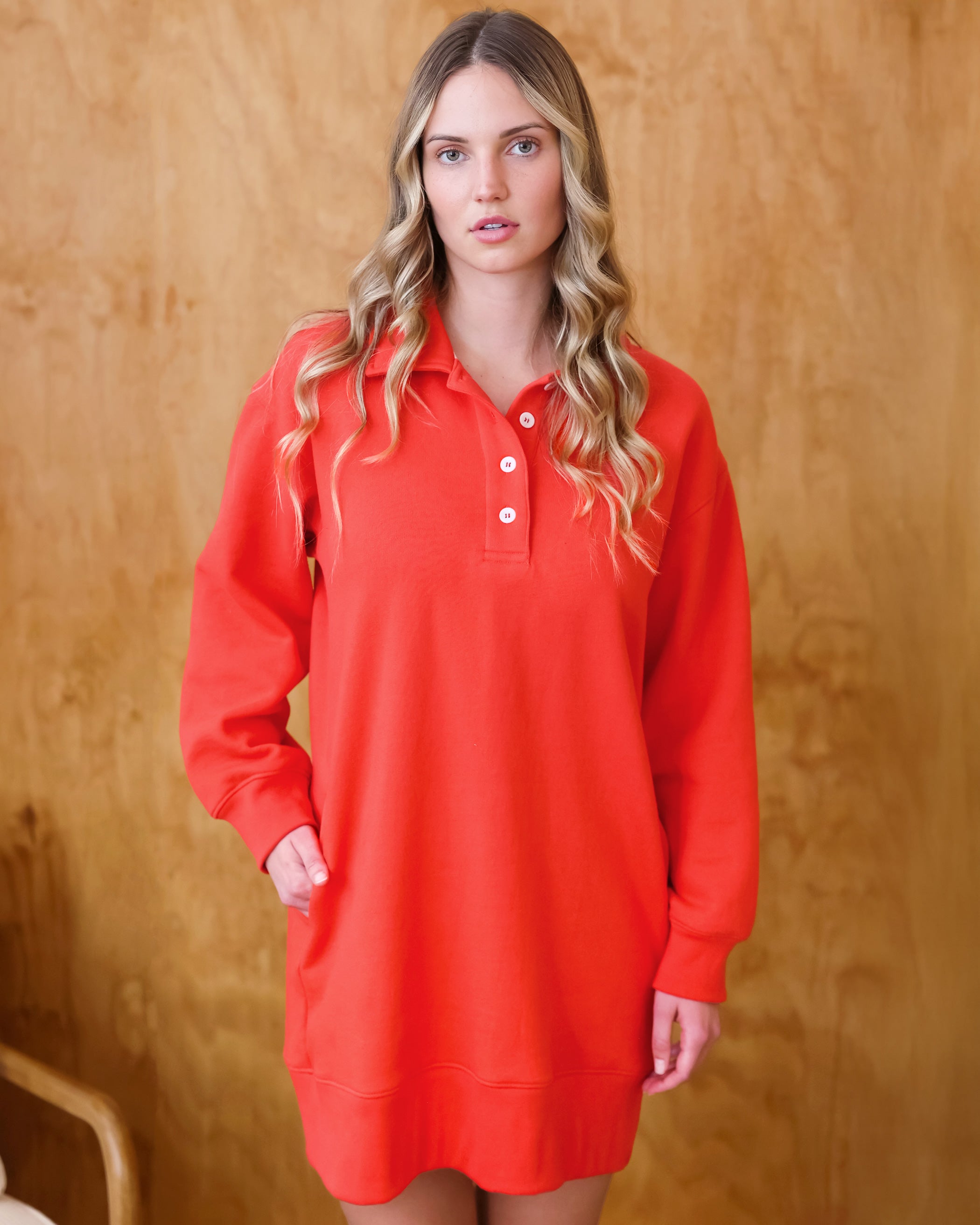 Made in Canada Fleece Sweater Dress Tart Red - Province of Canada