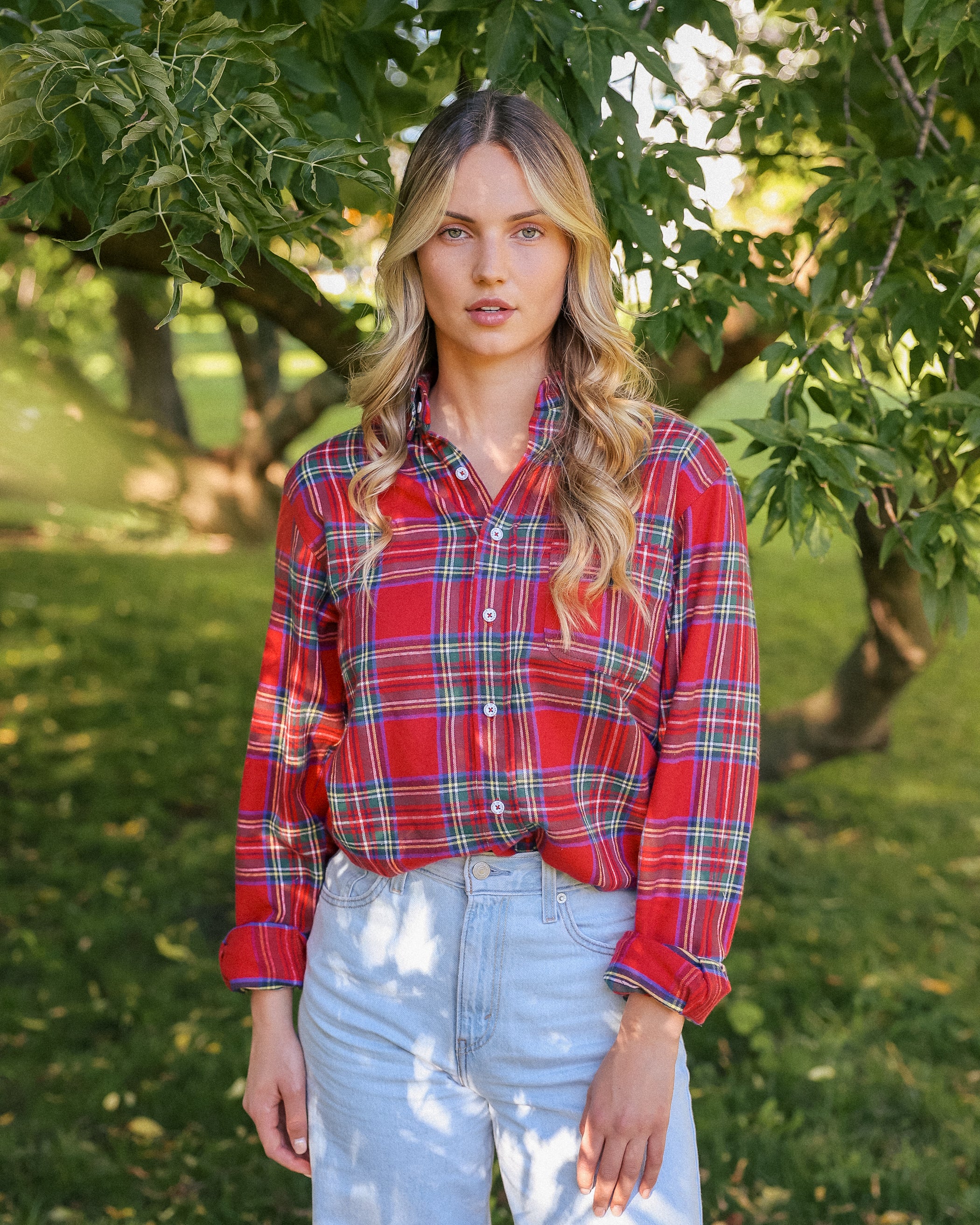Made in Canada 100% Cotton Redwood Red Plaid Flannel Shirt Navy - Unisex - Province of Canada