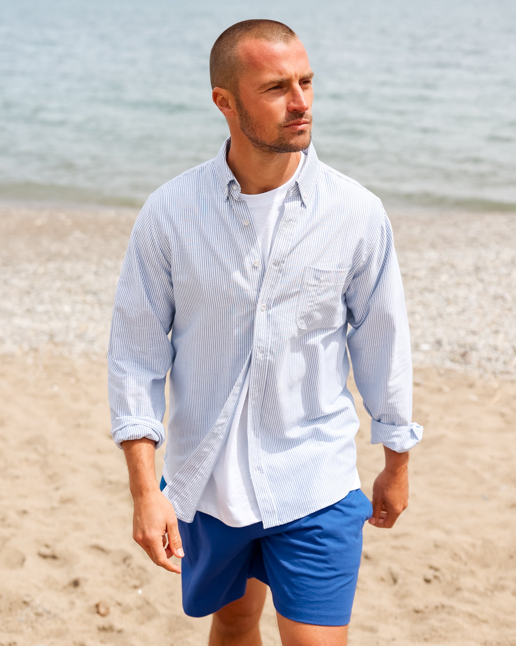 Made in Canada 100% Cotton Oxford Stripe Button Down Shirt Royal Blue - Unisex - Province of Canada