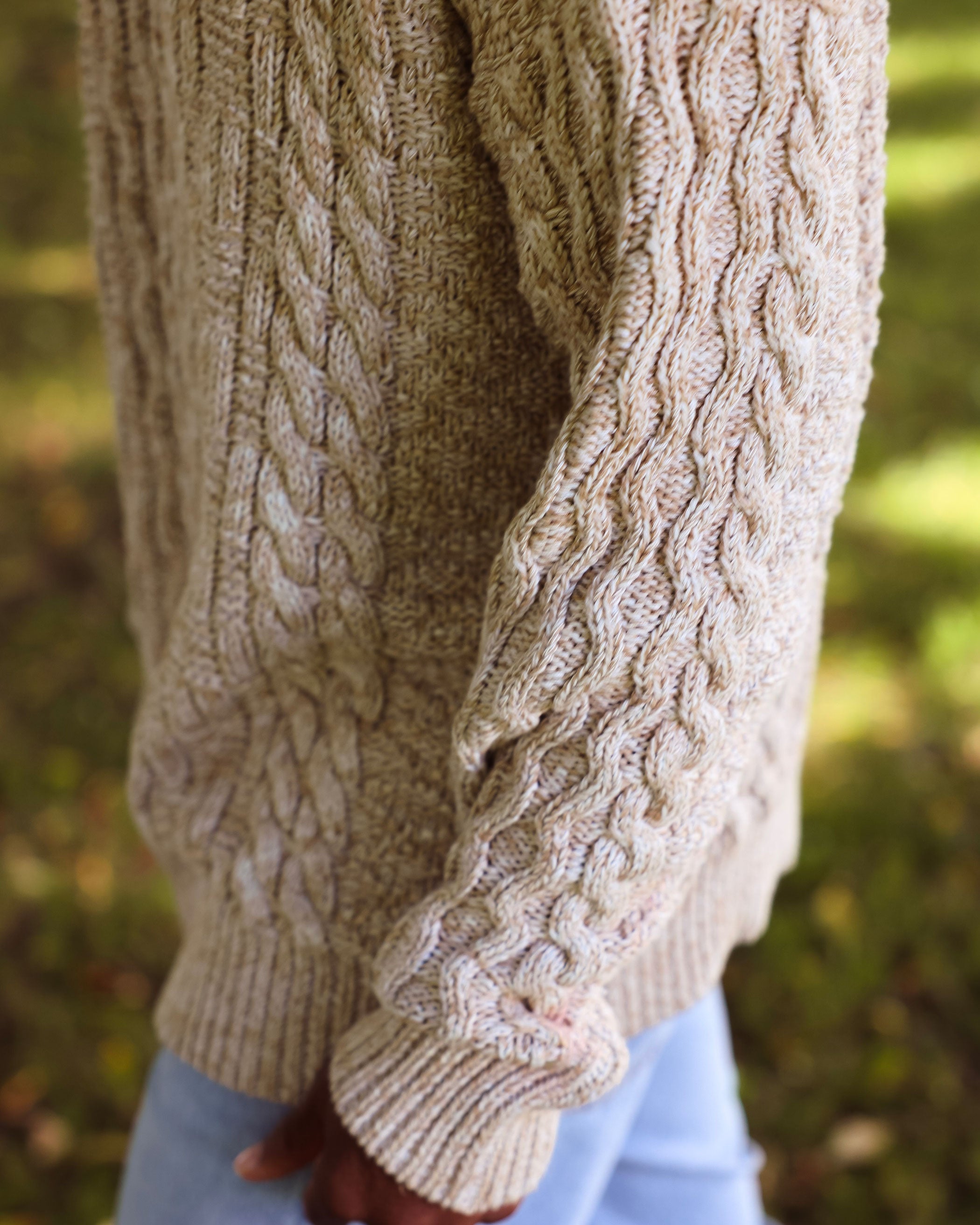 Made in Canada 100% Cotton Ivy Cable Knit Sweater Heather Beige - Unisex - Province of Canada