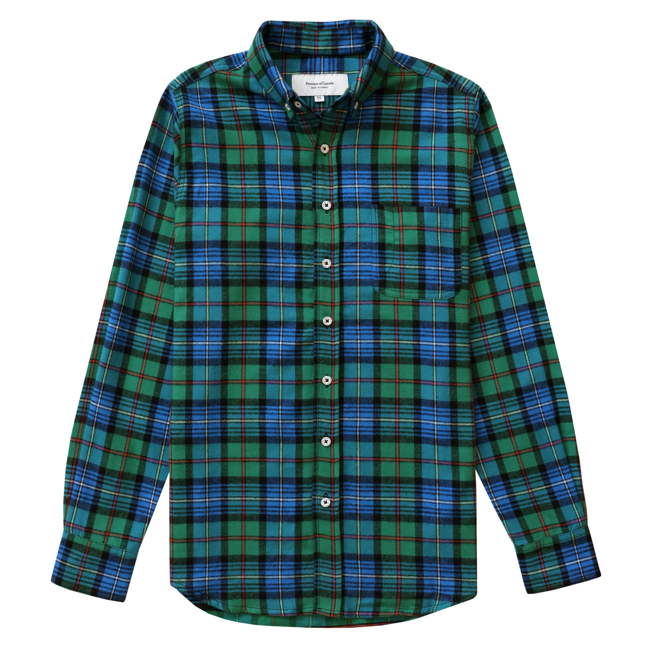Made in Canada 100% Cotton Evergreen Red Plaid Flannel Shirt Blue Green - Unisex - Province of Canada