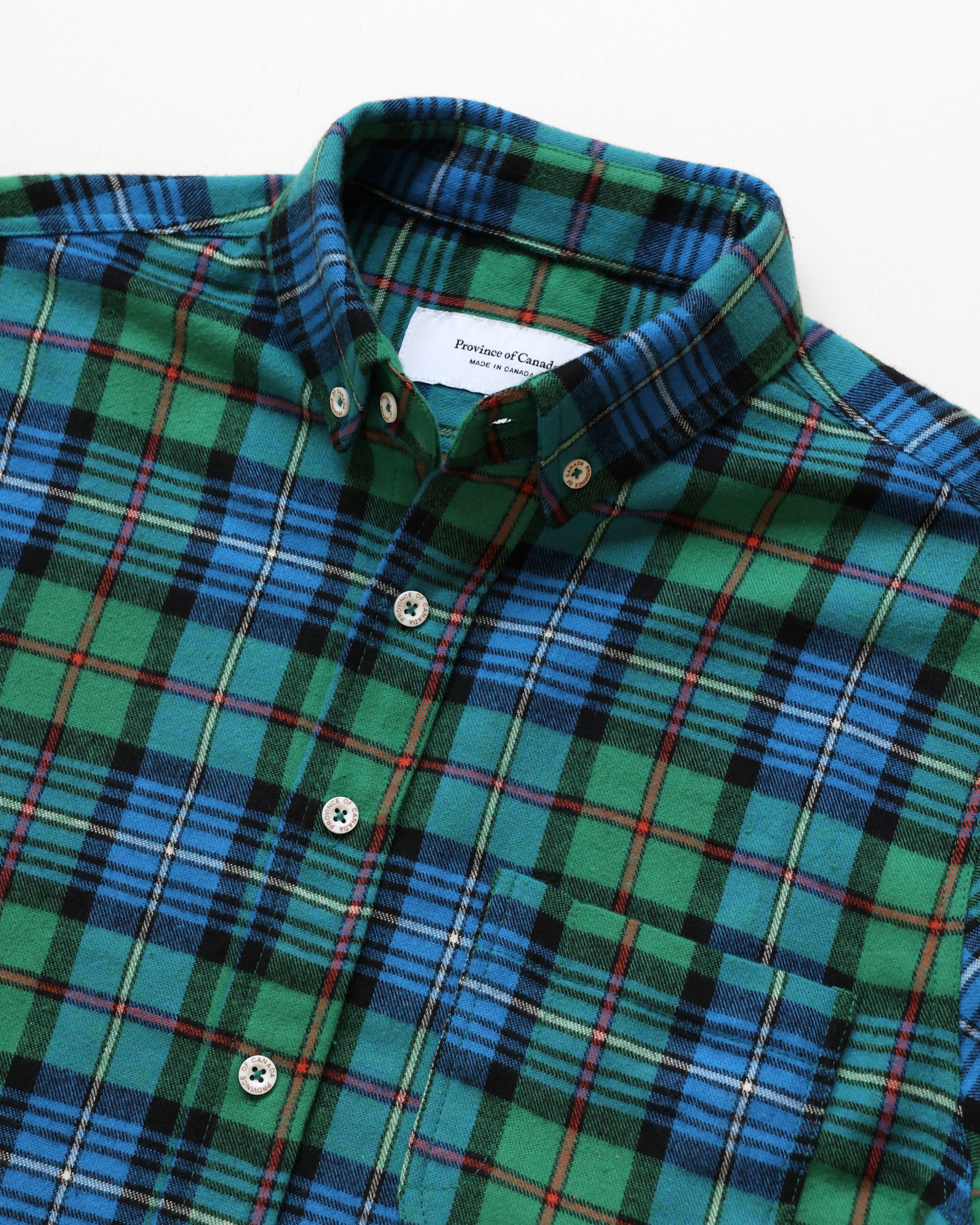 Made in Canada 100% Cotton Evergreen Red Plaid Flannel Shirt Blue Green - Unisex - Province of Canada