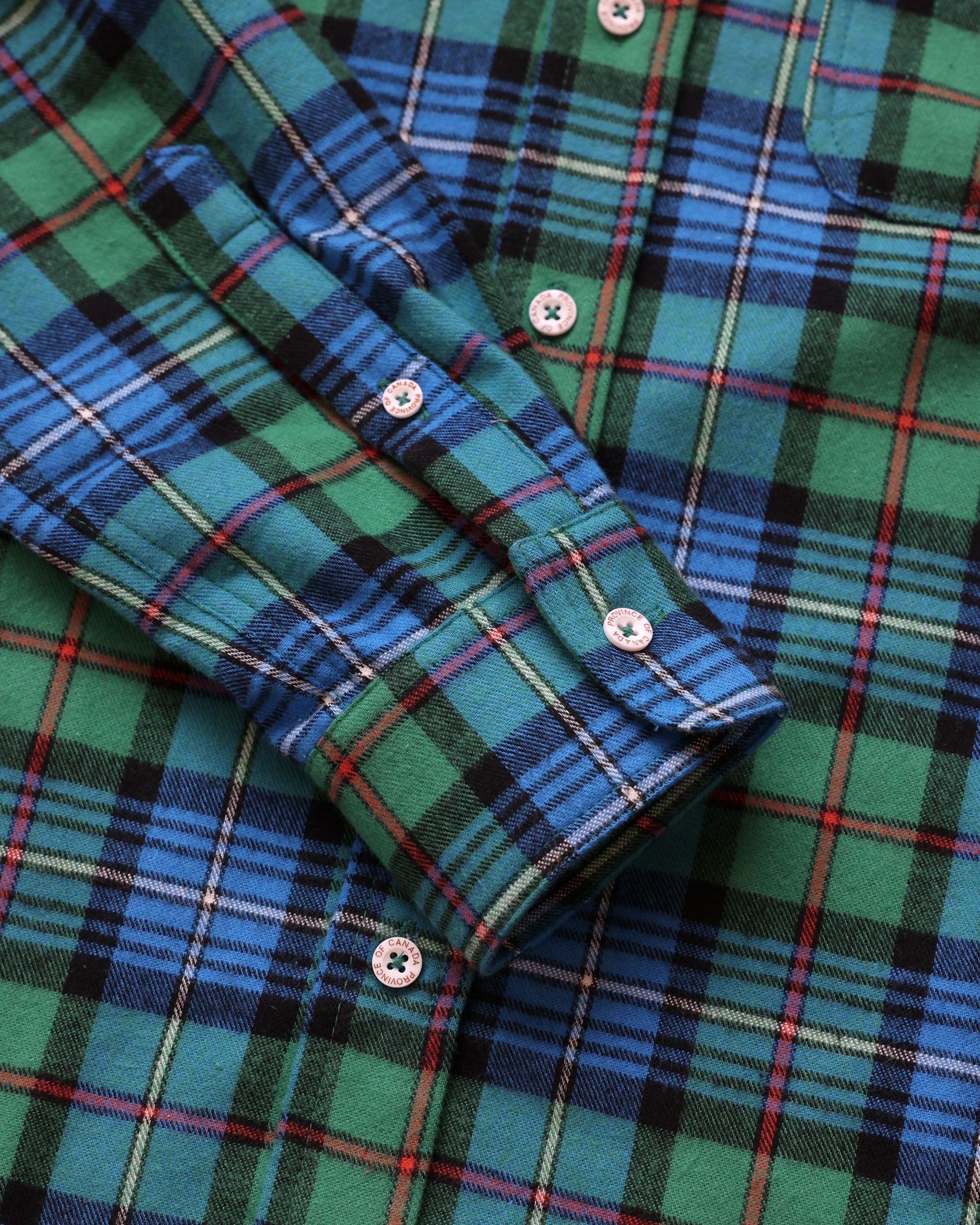 Made in Canada 100% Cotton Evergreen Red Plaid Flannel Shirt Blue Green - Unisex - Province of Canada