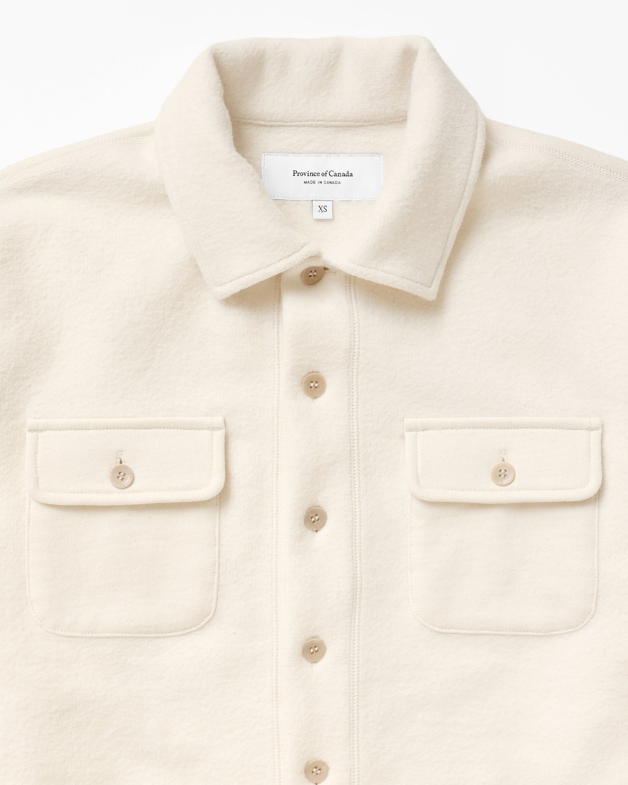 Made in Canada 100% Cotton Reverse Fleece Overshirt Light-Jacket Cream - Unisex - Province of Canada