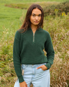 Made in Canada 100% Cotton Knit Half Zip Sweater Forest - Unisex - Province of Canada
