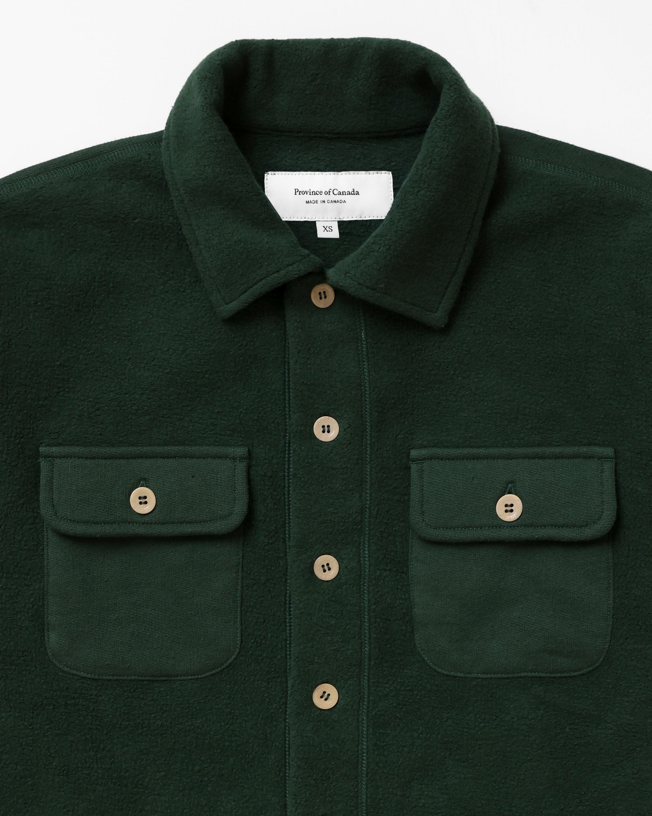Made in Canada 100% Cotton Reverse Fleece Overshirt Light-Jacket Forest - Unisex - Province of Canada