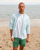 Made in Canada 100% Cotton Oxford  Stripe Button Down Shirt Green - Unisex - Province of Canada