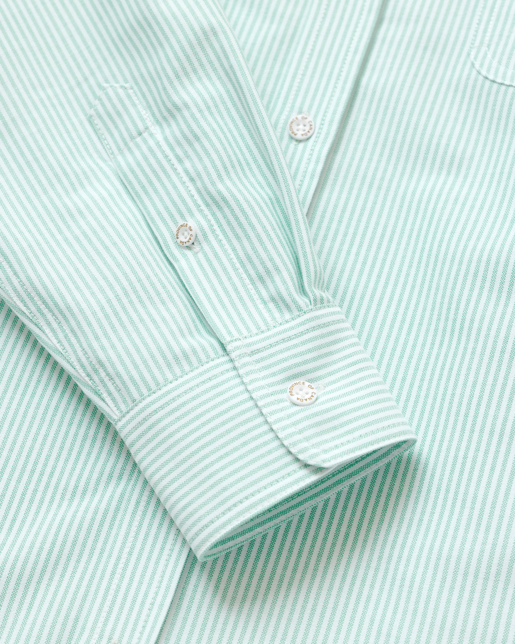 Made in Canada 100% Cotton Oxford  Stripe Button Down Shirt Green - Unisex - Province of Canada