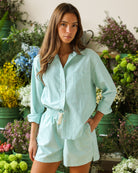 Made in Canada 100% Cotton Oxford Wide Stripe Short Green - Womens - Province of Canada 